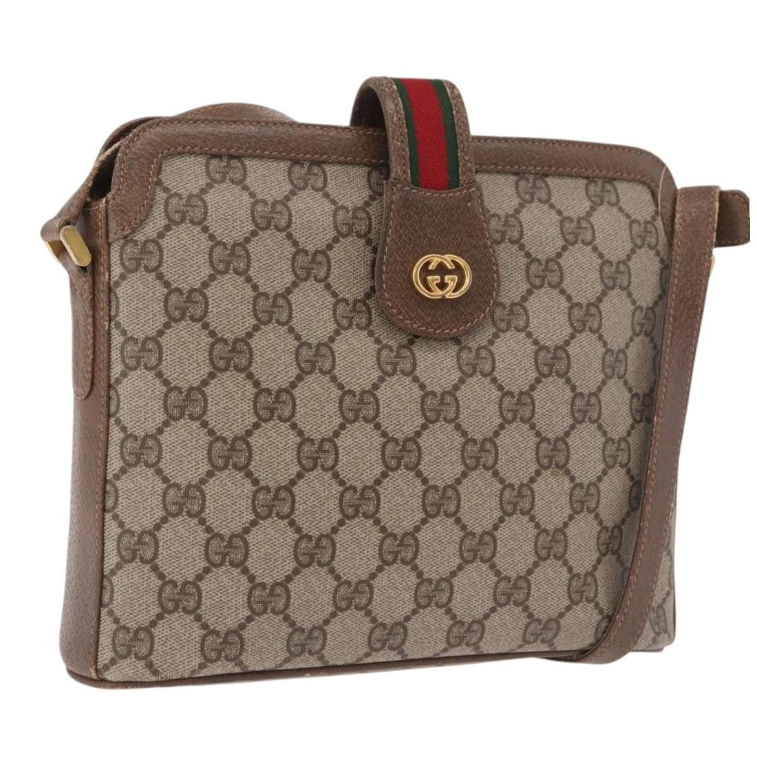 GUCCI Sherry Web GG Supreme PVC Leather Shoulder Bag Beige Gold: GUCCI Sherry Web GG Supreme PVC Leather Shoulder Bag Beige Gold Gucci GG Supreme Web Sherry Line shoulder bag in beige and gold, made in Italy from PVC leather and GG canvas. This women's shoulder bag