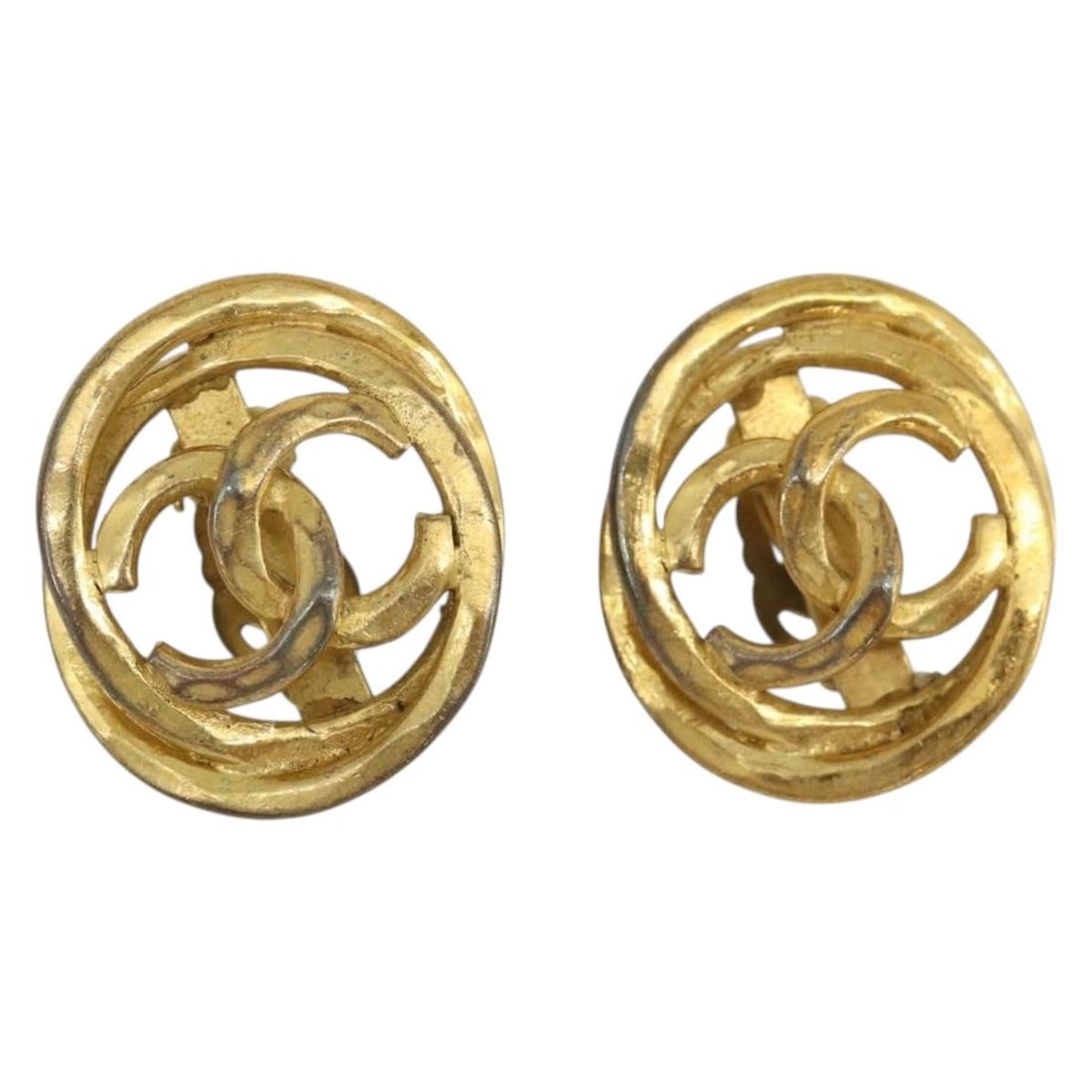 CHANEL Coco Mark Gold Tone Metal Earring France: CHANEL Coco Mark Gold Tone Metal Earring France Authentic CHANEL Coco Mark earring in gold-tone metal. This women's earring is made in France and shows heavy signs of use, including scratches, paint l
