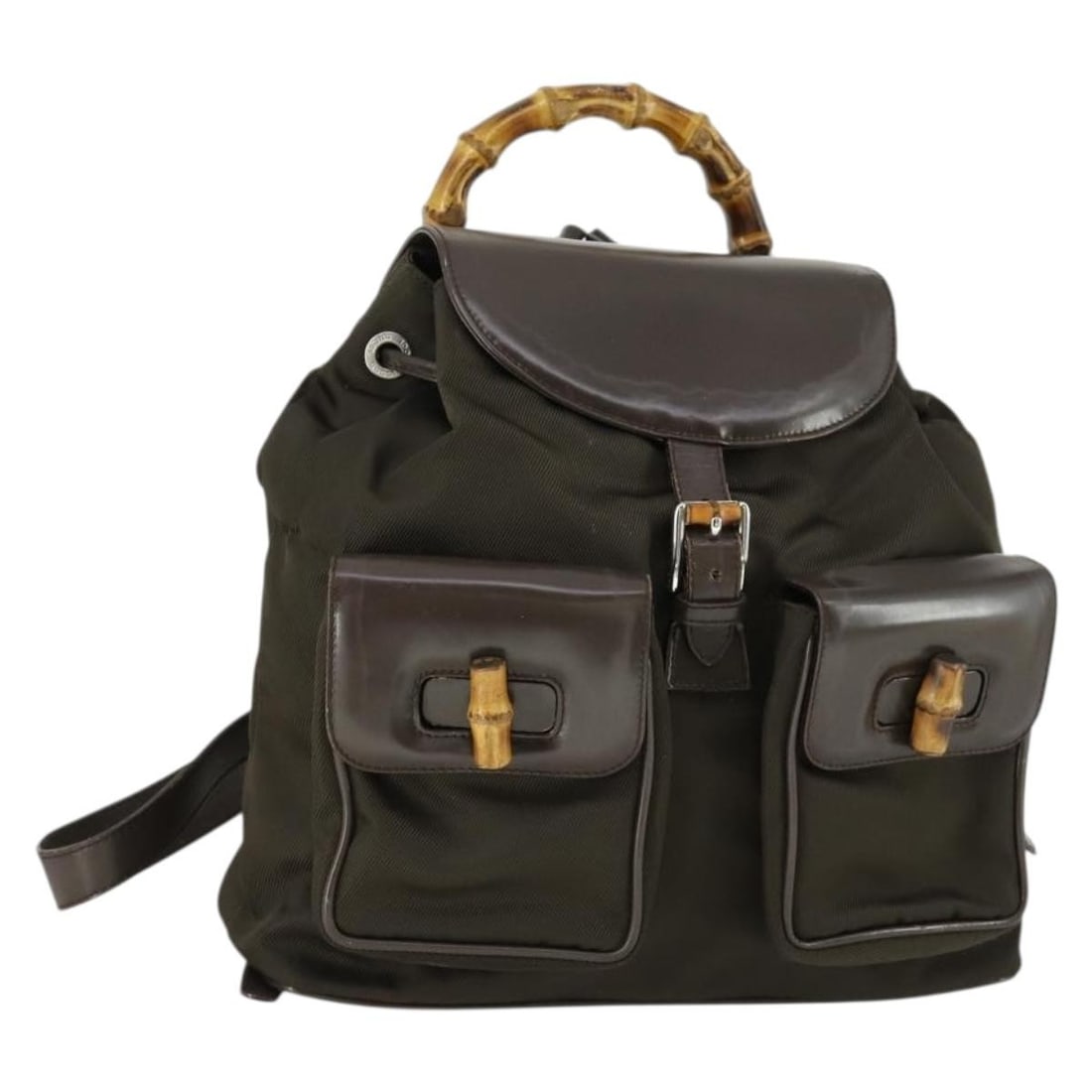 Gucci Bamboo Nylon Dark Brown Silver Women's Backpack 003 2058 0016 5: Gucci Bamboo Nylon Dark Brown Silver Women's Backpack 003 2058 0016 5 This GUCCI Bamboo Backpack features a dark brown nylon exterior with silver-tone accents. Designed for women, it offers a stylish 