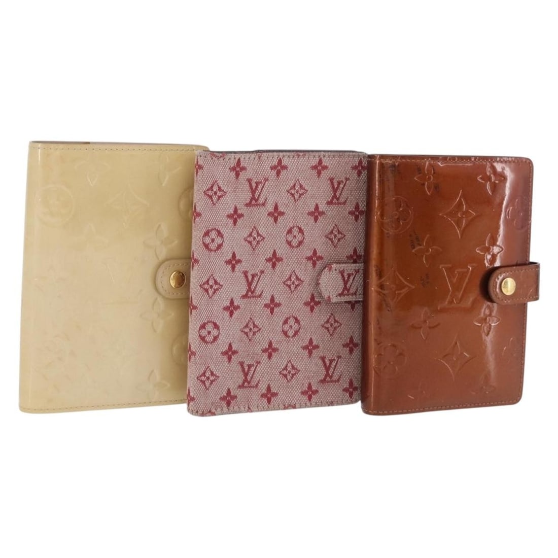 Louis Vuitton Monogram Mini Vernis PM Day Planner Cover 3 Piece Set: Louis Vuitton Monogram Mini Vernis PM Day Planner Cover 3 Piece Set Louis Vuitton Vernis Monogram Mini Agenda PM day planner cover in Monogram Mini Canvas with a Monogram, Red, and Beige colorway. Mad