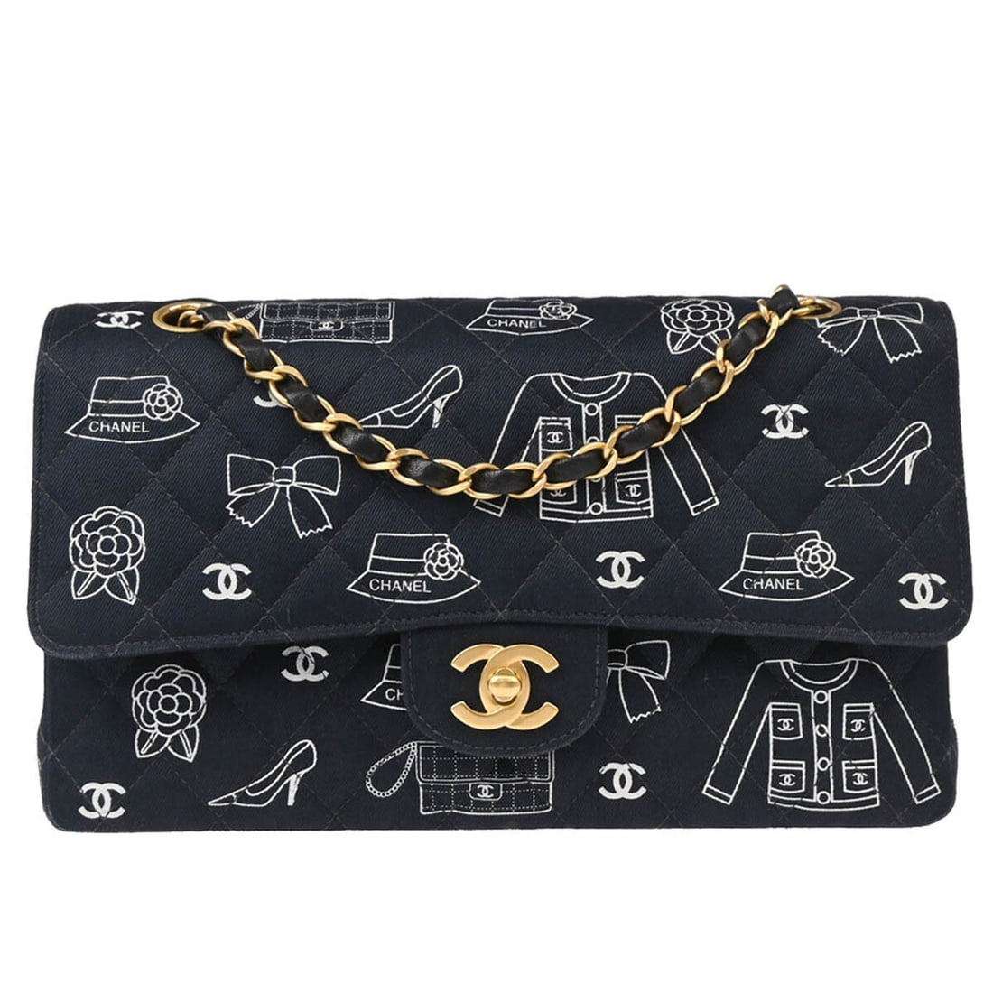 CHANEL Classic Double Flap Medium Canvas Shoulder Bag Navy: CHANEL Classic Double Flap Medium Canvas Shoulder Bag Navy Medium Classic Double Flap shoulder bag in canvas with a turn-lock closure and shoulder strap. This women's bag is made in France and include