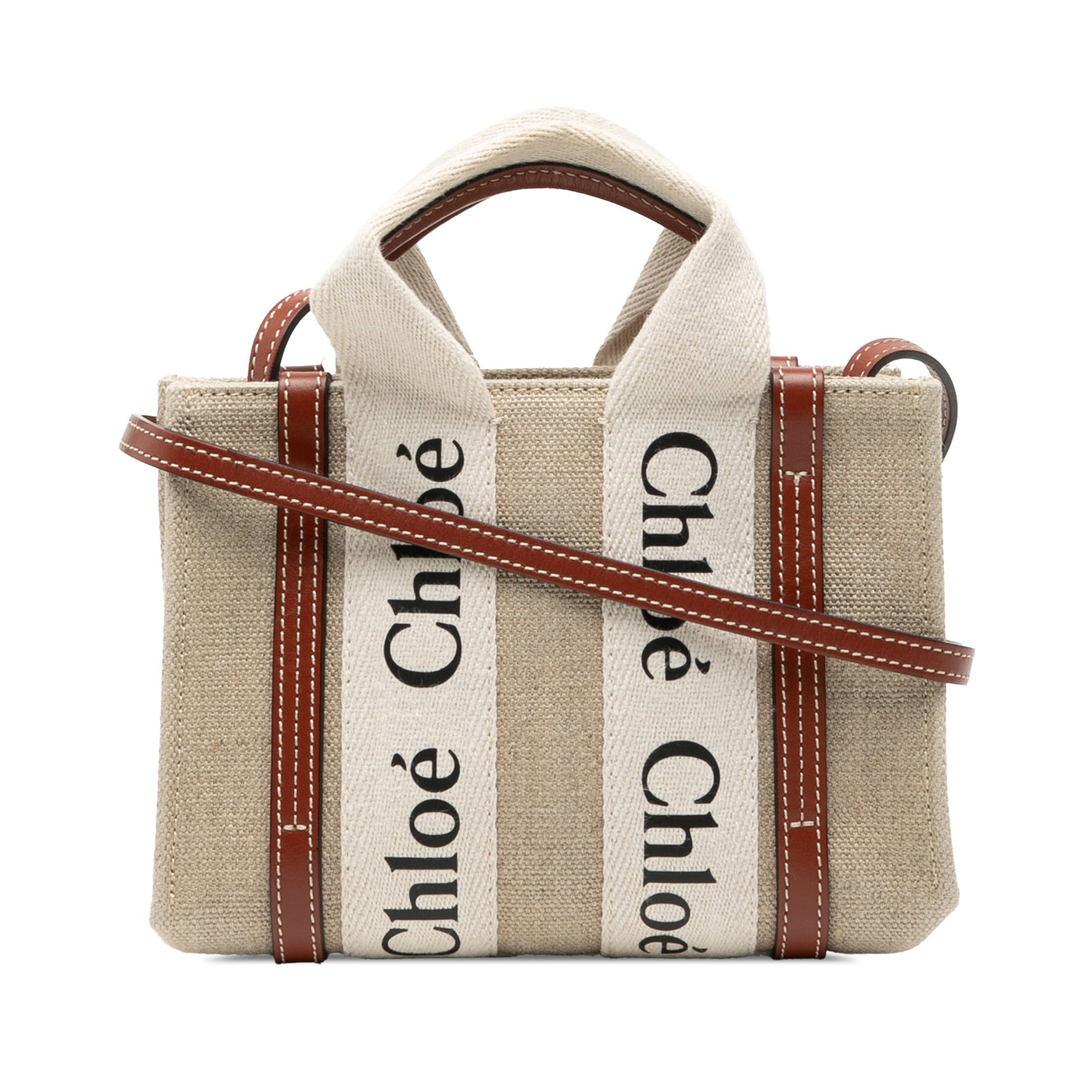 Chloe Mini Canvas Woody Satchel Brown Fabric Italy: Chloe Mini Canvas Woody Satchel Brown Fabric Italy This Chloe Mini Canvas Woody Satchel showcases a stylish blend of functionality and design. Crafted with a durable canvas body complemented by elegan