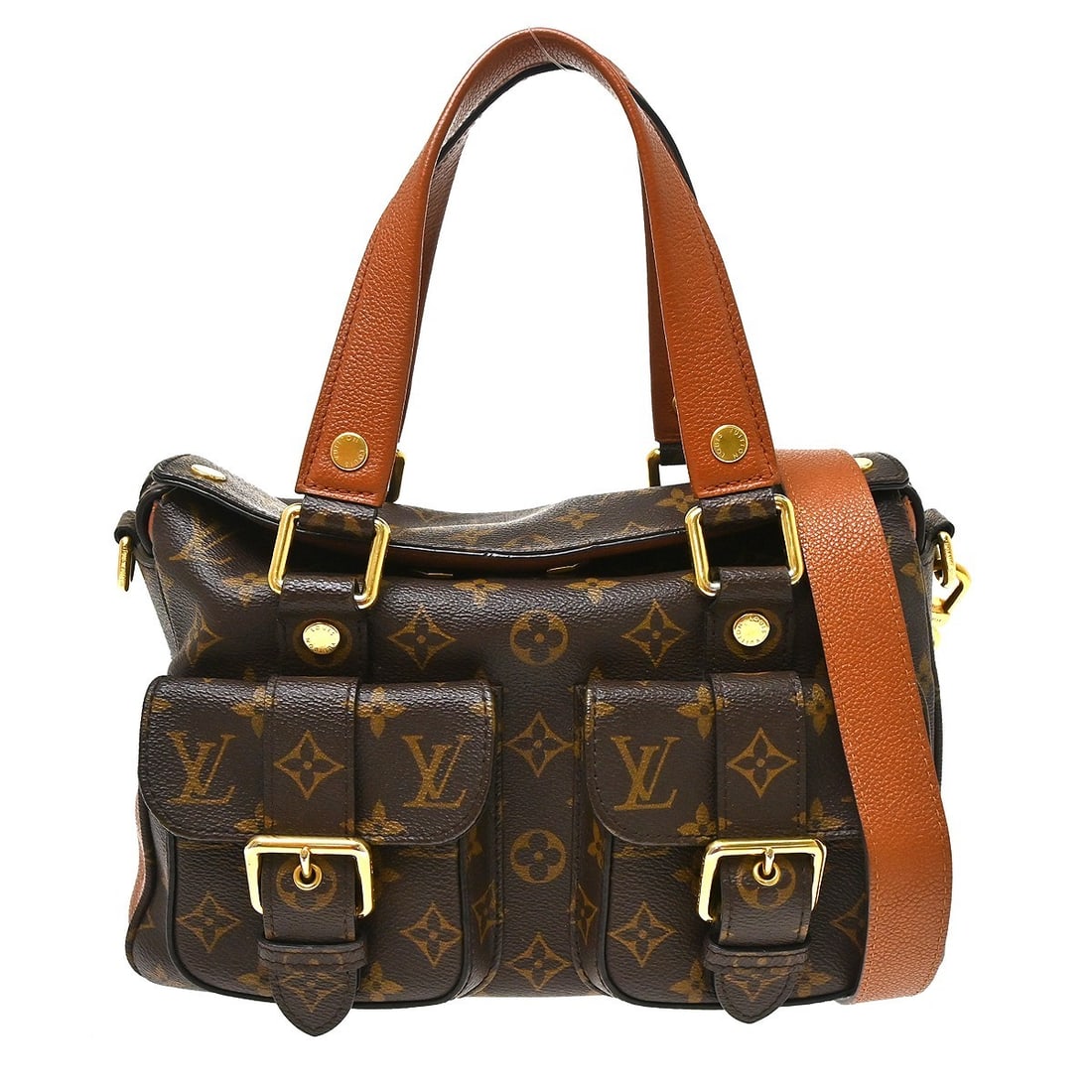 Louis Vuitton Manhattan M43481 Monogram 2way Top Handle Bag: Louis Vuitton Manhattan M43481 Monogram 2way Top Handle Bag Louis Vuitton Manhattan 2way handbag in Monogram canvas with a magnetic closure and logo accent. It features a medium size, top handle style