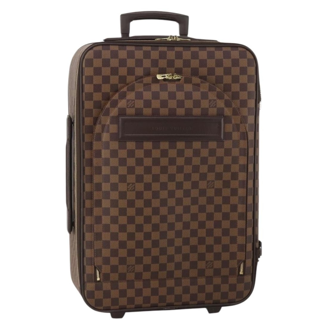 Louis Vuitton Pegas 55 Damier Ebene Canvas Suitcase N23294: Louis Vuitton Pegas 55 Damier Ebene Canvas Suitcase N23294 Louis Vuitton Pegas 55 suitcase in Damier Ebene canvas. This heavily used piece shows significant wear throughout, including rubbing, cracks,