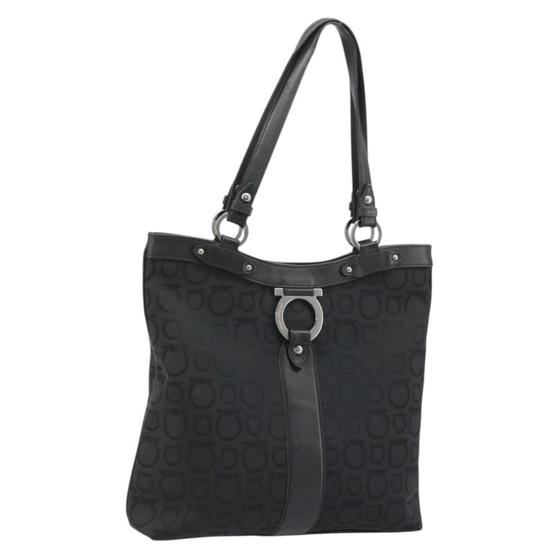 Canvas Black and Silver Tote by Salvatore Ferragamo Italy: Canvas Black and Silver Tote by Salvatore Ferragamo Italy This Salvatore Ferragamo tote bag is crafted from black and silver canvas and designed for women. Made in Italy, it features dual handles with