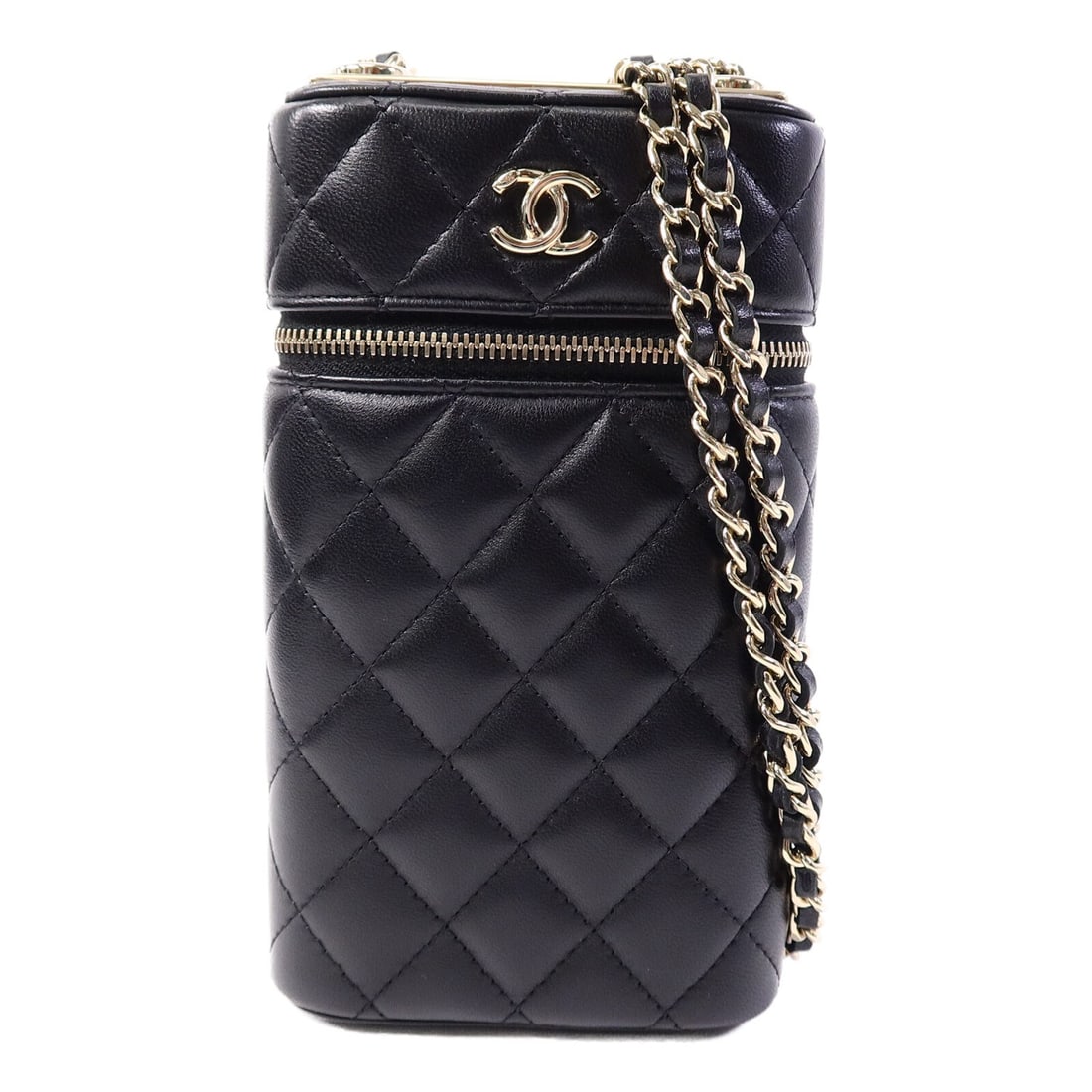 CHANEL Trendy CC AP2091 Phone Shoulder Bag Black Lambskin: CHANEL Trendy CC AP2091 Phone Shoulder Bag Black Lambskin CHANEL Trendy CC Phone Bag shoulder bag in black lambskin leather with CC GHW styling. This women's bag features a compact phone bag silhouett