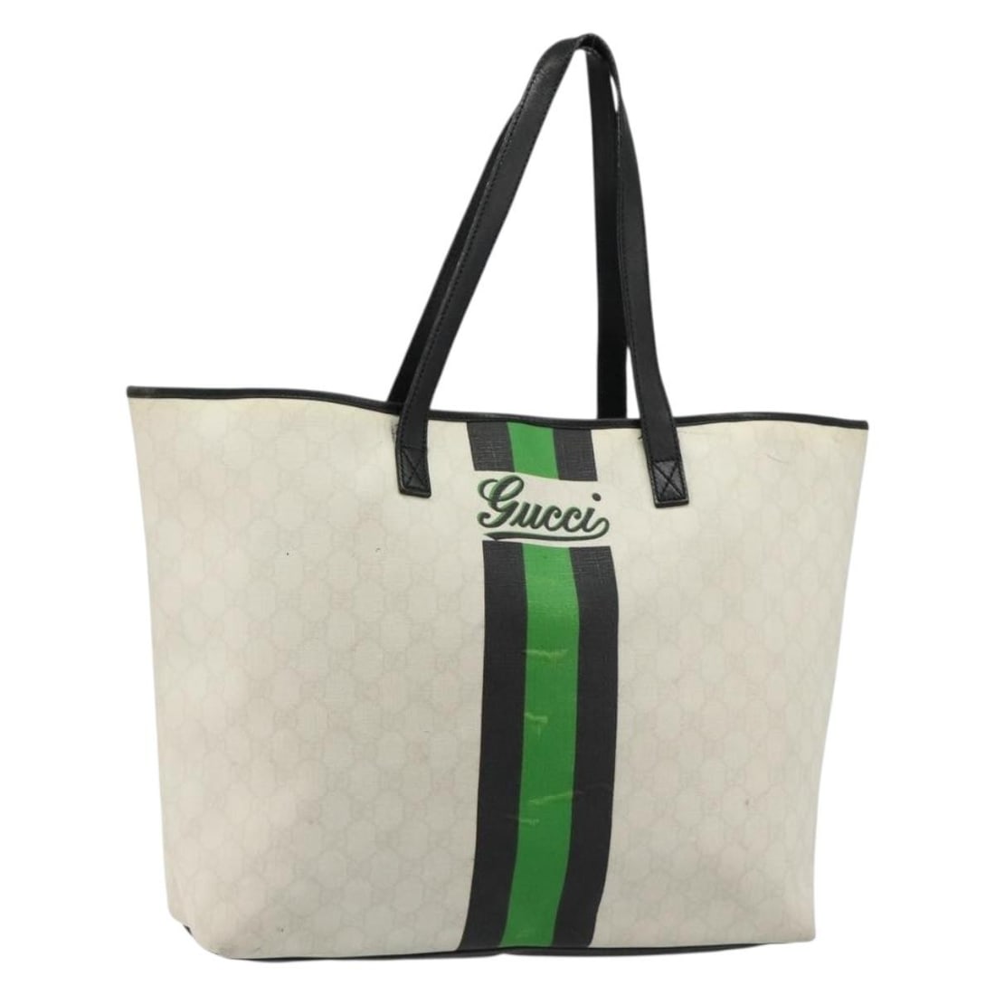 Gucci Sherry Line PVC Tote Bag White 257245: Gucci Sherry Line PVC Tote Bag White 257245 This GUCCI GG Supreme Sherry Line Tote Bag features a white PVC leather and GG canvas exterior, offering a spacious and practical design. Made in Italy, the