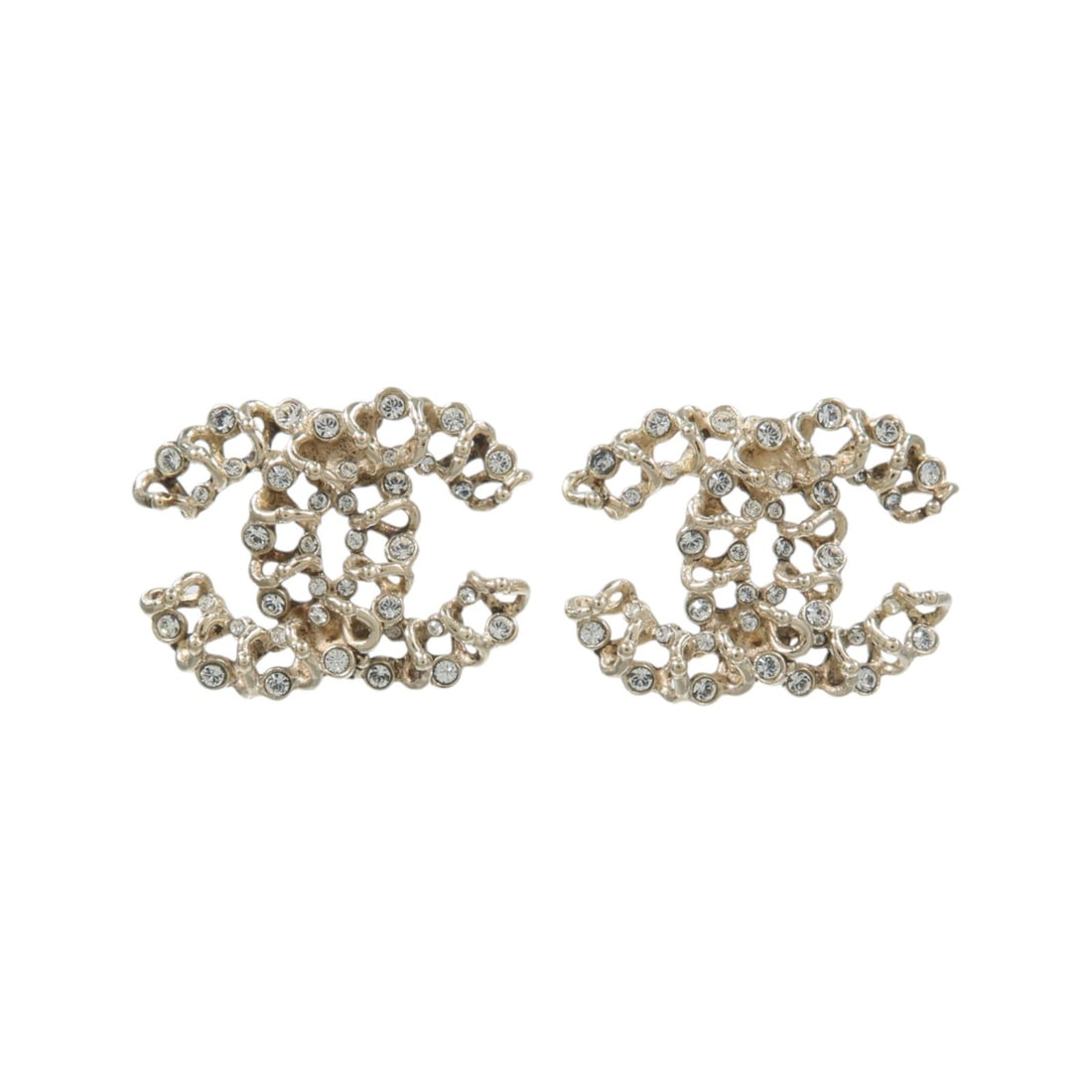 CHANEL C19K CC Pierced Earrings Silver Tone Metal (1 of 8)