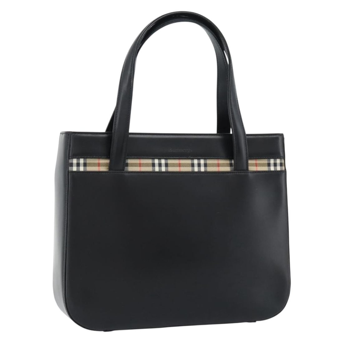 Burberrys Black Leather Hand Bag with Silver Tone Hardware: Burberrys Black Leather Hand Bag with Silver Tone Hardware Burberrys women's leather handbag in black with silver-tone accents, made in Italy. This piece shows reasonable wear consistent with a Rank B