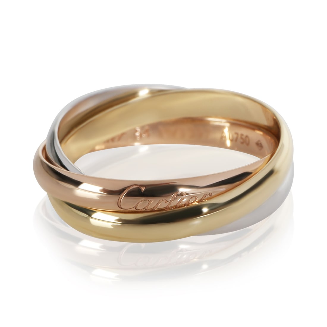 Cartier Small Model Trinity 18k 3 Tone Gold Ring Size 6.75: Cartier Small Model Trinity 18k 3 Tone Gold Ring Size 6.75 Pre-owned Cartier Small Model Trinity ring in 3-tone 18k gold. This unisex ring comes with its original box/packaging and features the classi