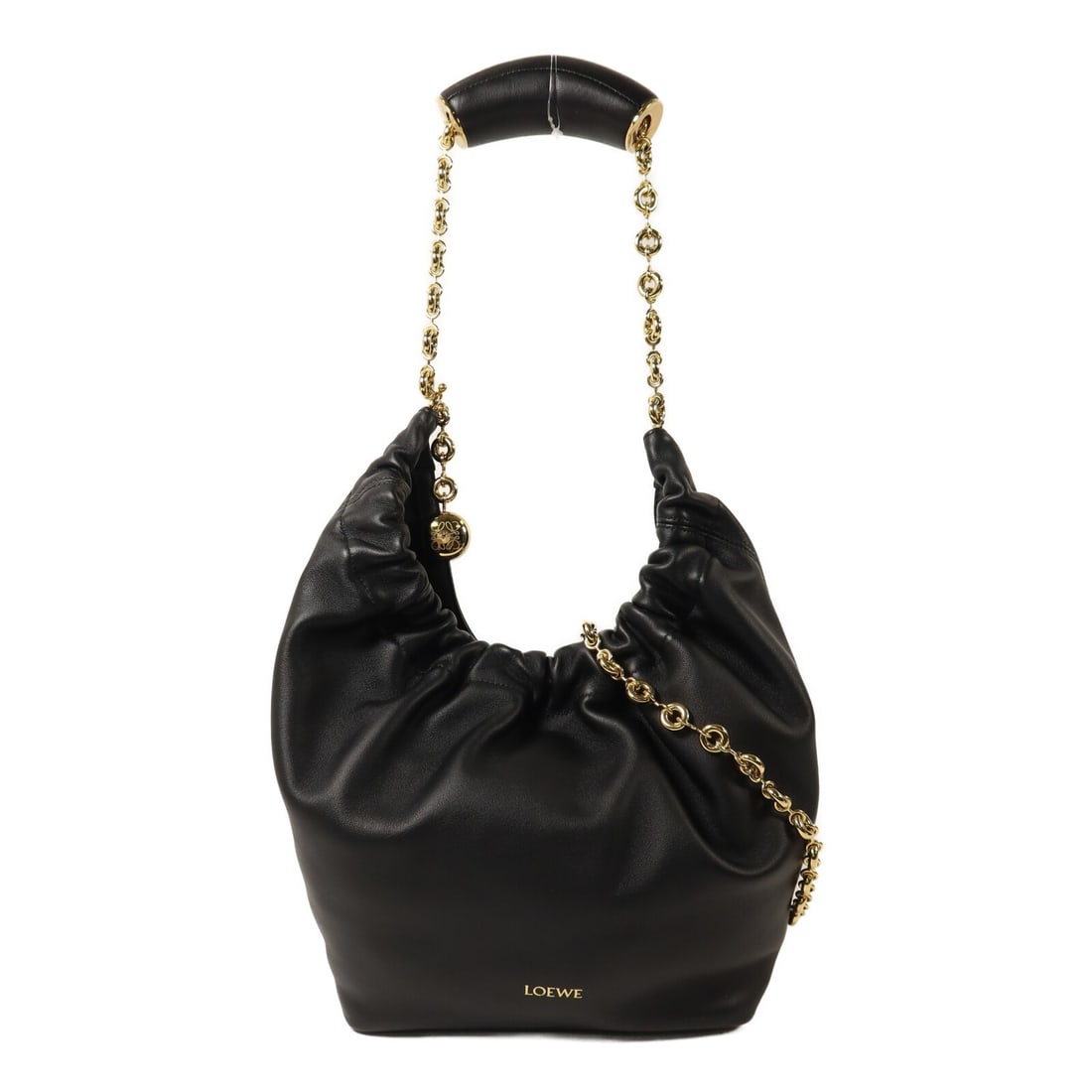 LOEWE Small Squeeze Shoulder Bag Black Lambskin Chain Strap: LOEWE Small Squeeze Shoulder Bag Black Lambskin Chain Strap A LOEWE Small Squeeze Chain Shoulder Bag in black lambskin (sheep leather), presented in very good AB condition. This regular-size women's