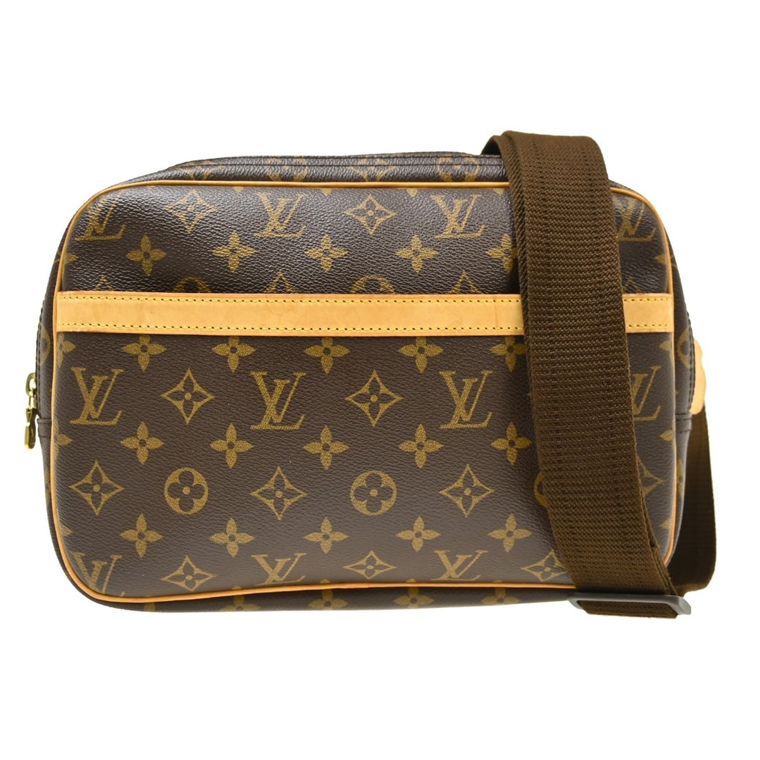 Louis Vuitton Reporter PM Monogram Crossbody Bag M45254: Louis Vuitton Reporter PM Monogram Crossbody Bag M45254 Vintage Louis Vuitton Reporter PM messenger shoulder bag in brown Monogram canvas with leather trim. This small crossbody-style bag features a z