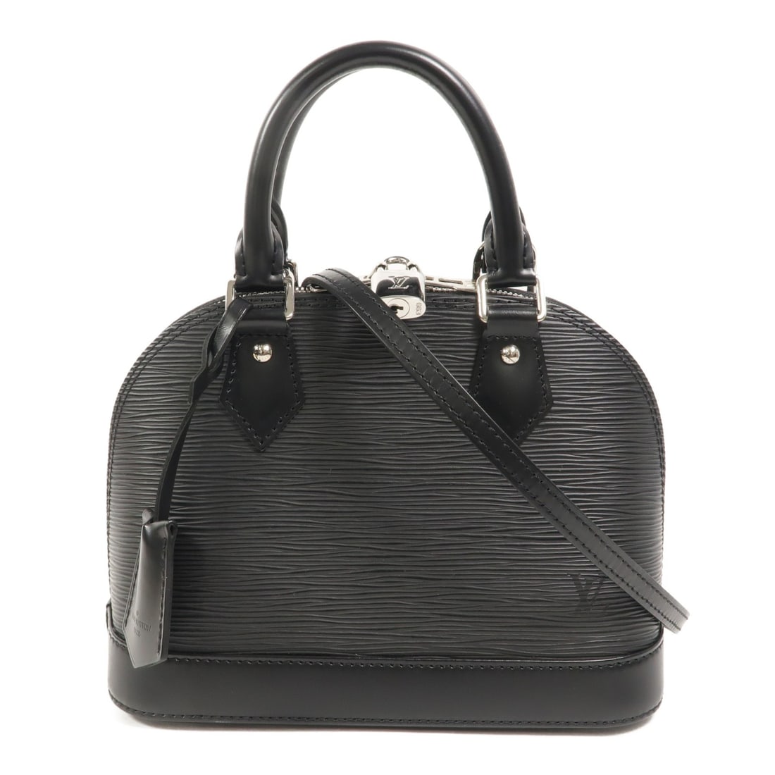 Louis Vuitton Alma BB Epi Noir 2 Way Bag M40862: Louis Vuitton Alma BB Epi Noir 2 Way Bag M40862 Louis Vuitton Alma BB 2-way shoulder bag in black Epi and calfskin (cowhide). This women's bag features a structured silhouette, top handles, an interio