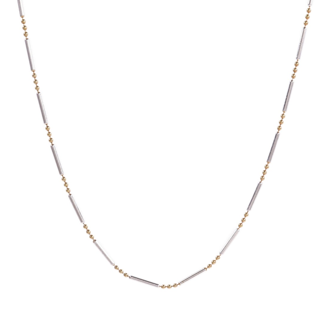JEWELRY K18 Yellow Gold K18WG Necklace 45cm: JEWELRY K18 Yellow Gold K18WG Necklace 45cm A unisex necklace in 18K yellow gold and 18K white gold. The piece is described as gold and silver in color, with no stone, and comes in a regular size. The