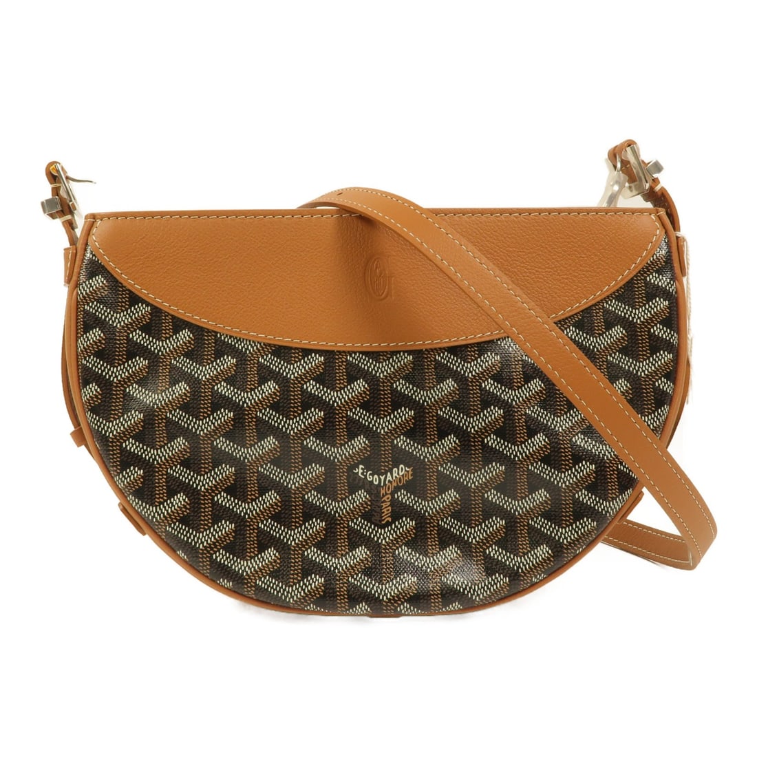 Goyard Hirondelle Brown Coated Canvas Shoulder Bag SHW: Goyard Hirondelle Brown Coated Canvas Shoulder Bag SHW Goyard Hirondelle shoulder bag in brown PVC coated canvas. This women's bag includes a shoulder strap and storage bag. Condition is A+: Pristine.