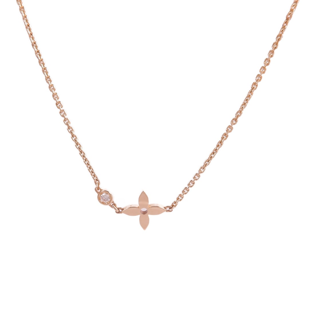 Louis Vuitton Q93281 Idylle Blossom Diamond Pendant Necklace 18K Rose Gold: Louis Vuitton Q93281 Idylle Blossom Diamond Pendant Necklace 18K Rose Gold Louis Vuitton LV Idylle Blossom pendant necklace, model Q93281, crafted in 18K pink gold with diamond accents. The necklace f