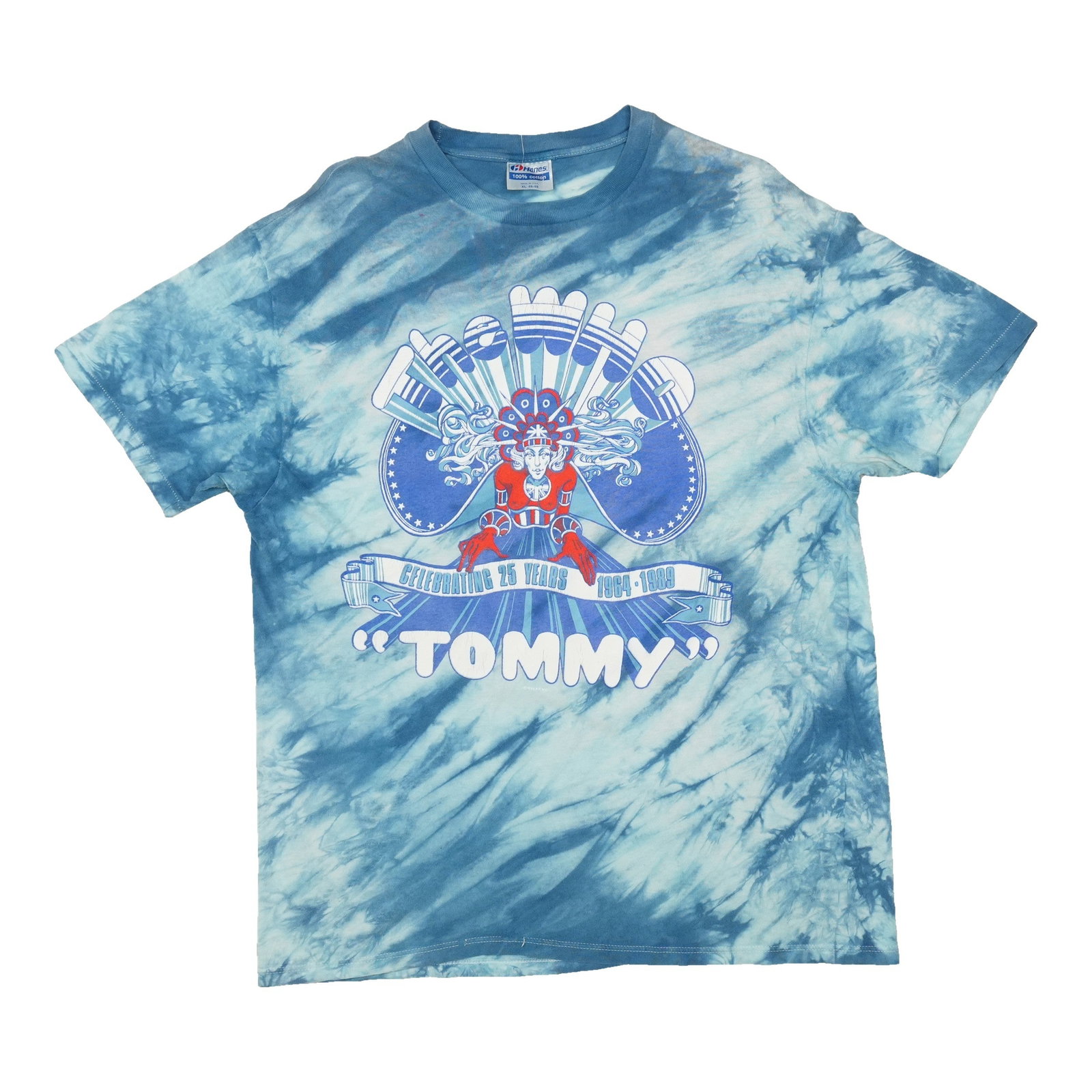 Vintage 1994 The Who Tommy 25th Anniversary Blue Tie Dye Tee: Vintage 1994 The Who Tommy 25th Anniversary Blue Tie Dye Tee Authentic vintage 1994 The Who Tommy 25th Anniversary tie dye shirt with front and back graphics. This is a true vintage shirt, not a moder