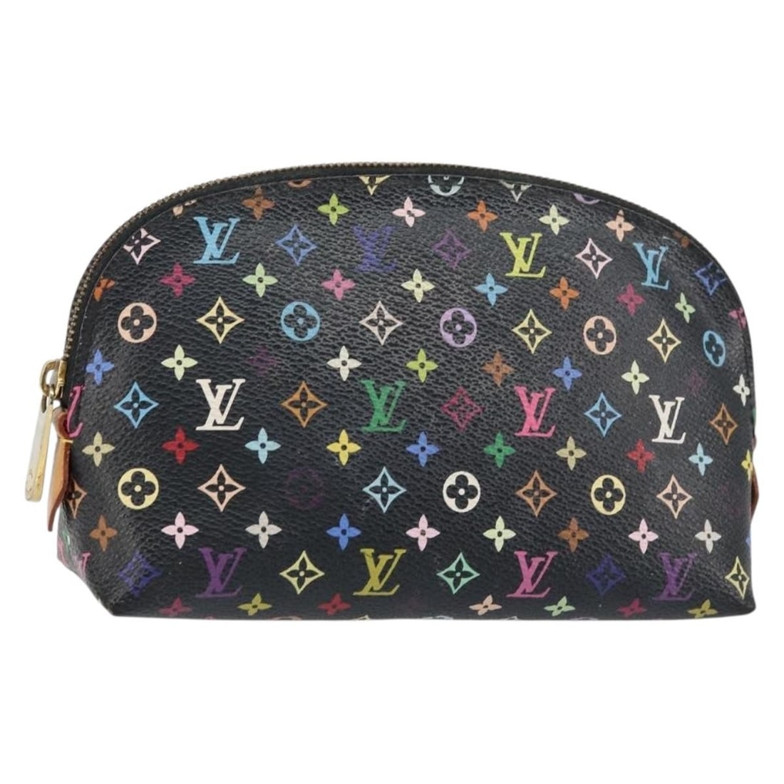 Louis Vuitton M47355 black Monogram Multicolor canvas pouch: Louis Vuitton M47355 black Monogram Multicolor canvas pouch Louis Vuitton Monogram Multicolor pochette pouch in black canvas, made in France. This women's pouch shows reasonable wear and tear with sli