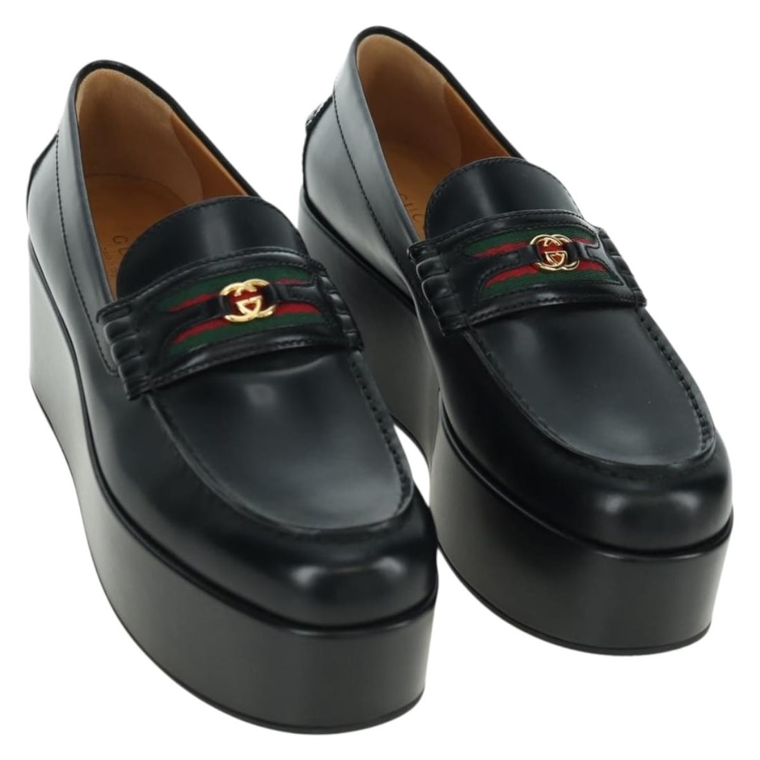 GUCCI 658920 black leather platform loafers womens 37 1 2: GUCCI 658920 black leather platform loafers womens 37 1 2 Gucci women's platform loafers in black leather with a round toe design. Made in Italy, this pair includes the dust bag and item box. Conditio