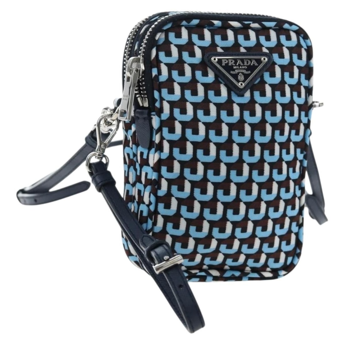 PRADA 1N1860 Nylon Mini Shoulder Bag Blue Silver: PRADA 1N1860 Nylon Mini Shoulder Bag Blue Silver Compact Prada mini shoulder bag in blue nylon with silver-tone accents. Made in Italy, this women's bag includes a dust bag and guarantee card. Conditi