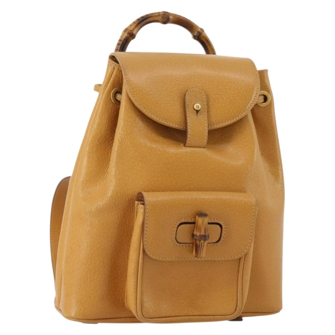 Gucci Leather Bamboo Backpack Beige Gold Tone Italy 192827A: Gucci Leather Bamboo Backpack Beige Gold Tone Italy 192827A Gucci Bamboo backpack in beige leather with a gold tone exterior finish. Made in Italy, this women's backpack measures approximately 21 cm W