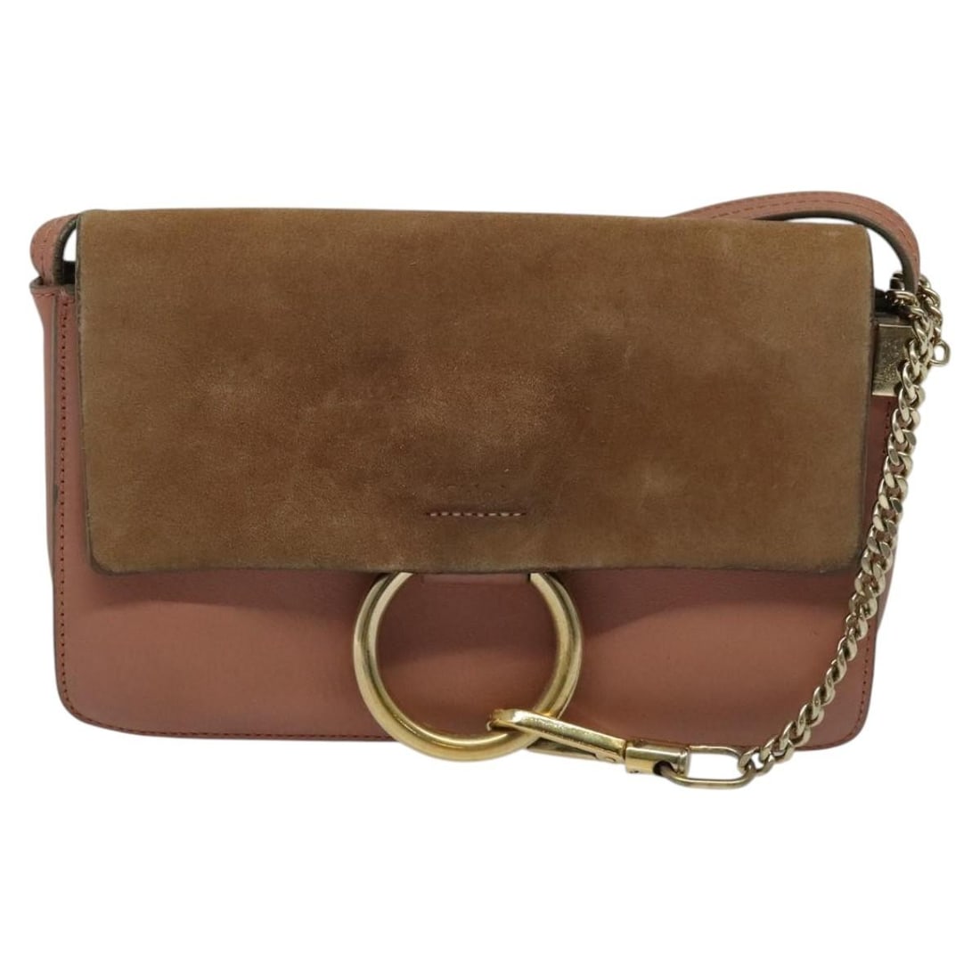 Chloe Faye pink leather suede shoulder bag: Chloe Faye pink leather suede shoulder bag This Chloe Faye Shoulder Bag features a combination of leather and suede in a pink color. Designed for women, the bag has a compact silhouette and is crafted