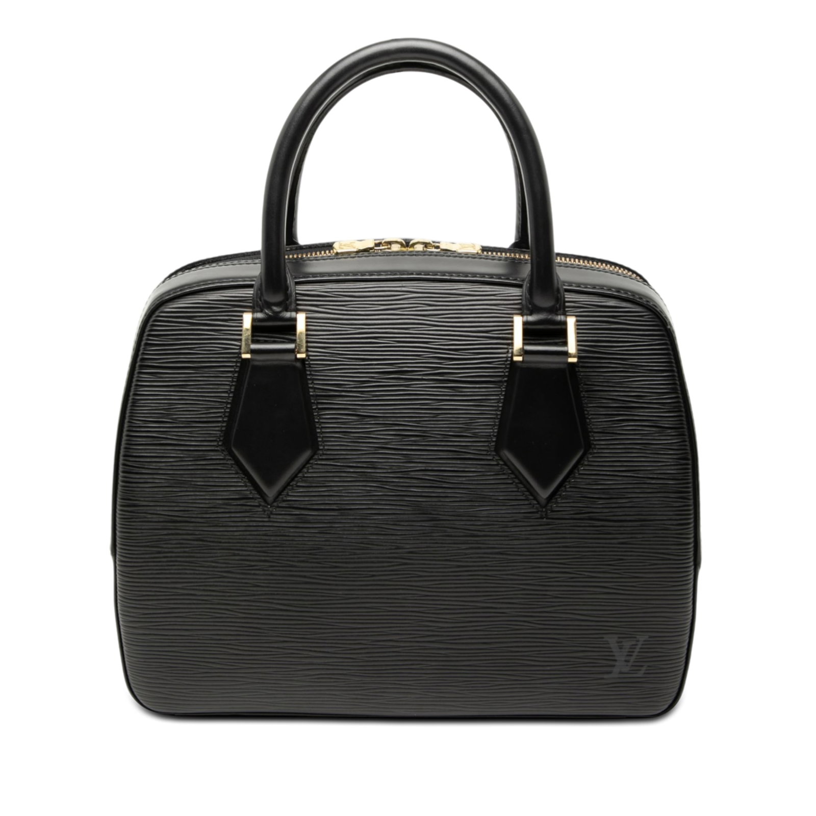 Louis Vuitton Sablons Black Epi Leather Handbag with Top Zip: Louis Vuitton Sablons Black Epi Leather Handbag with Top Zip This Louis Vuitton Epi Sablons features a structured epi leather body with rolled leather handles, a top zip closure, and an interior slip 