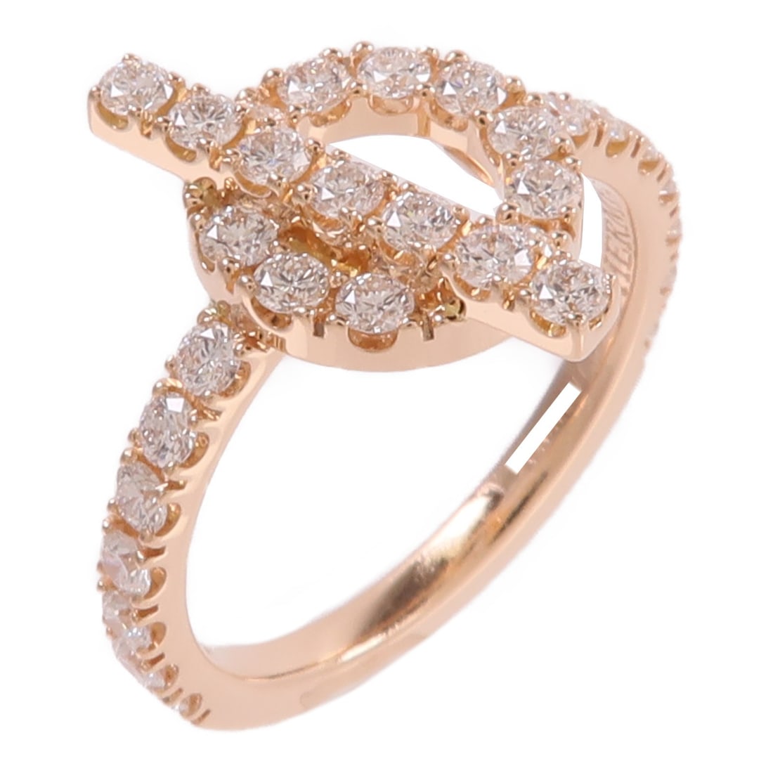 Hermes Finesse diamond ring in 18K rose gold size 53: Hermes Finesse diamond ring in 18K rose gold size 53 Hermes Finesse ring crafted in 18K pink gold with diamond accents. This women's ring is made in France and features an engraved size 53. Includes s