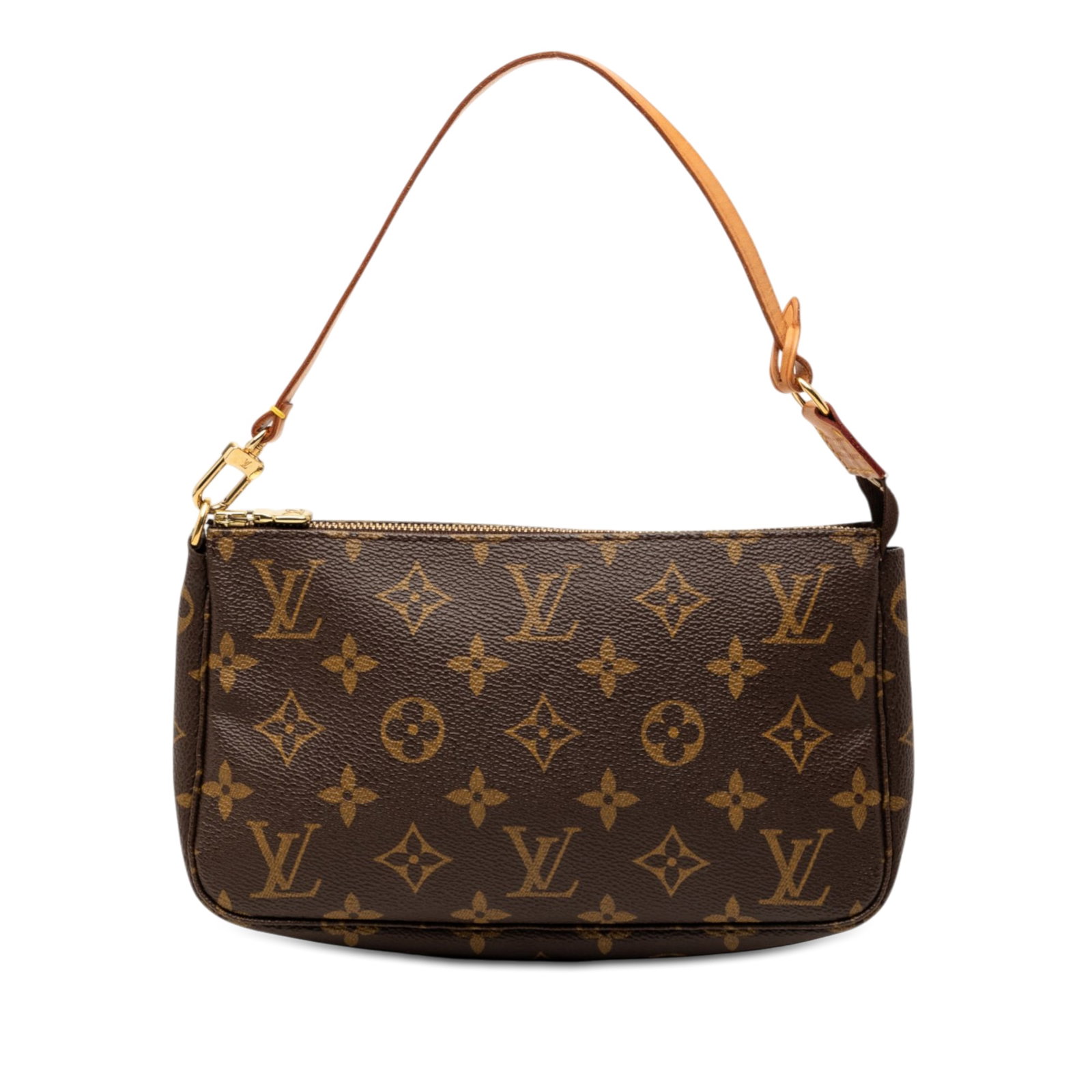 Louis Vuitton Pochette Accessoires Monogram Canvas Shoulder Bag: Louis Vuitton Pochette Accessoires Monogram Canvas Shoulder Bag Louis Vuitton Monogram Pochette Accessoires in brown monogram canvas with a flat vachetta leather handle and top zip closure. Made in Sp