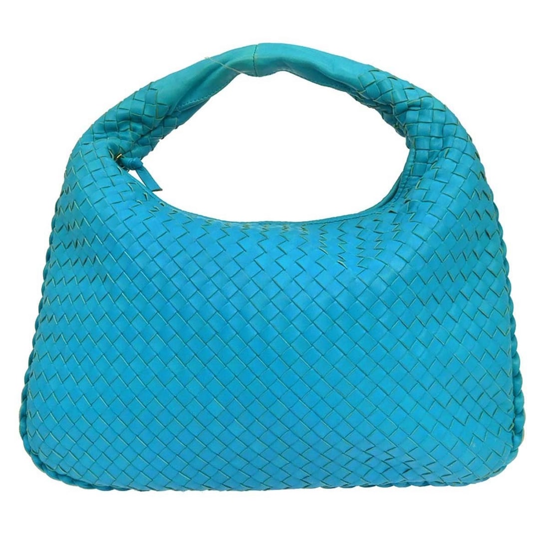 Blue Lambskin Hobo Bag Bottega Veneta Intrecciato Medium: Blue Lambskin Hobo Bag Bottega Veneta Intrecciato Medium Bottega Veneta Intrecciato hobo handbag in blue lambskin leather with a beige lining. This medium women's bag features a top handle, woven Intr