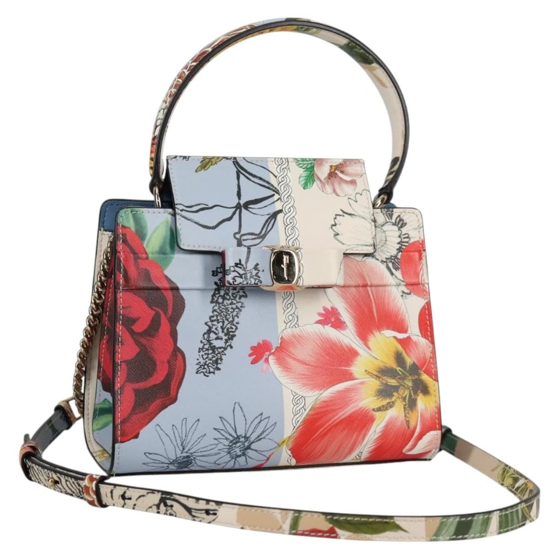 Leather 2way Hand Bag Salvatore Ferragamo Vala Multicolor with Shoulder Strap: Leather 2way Hand Bag Salvatore Ferragamo Vala Multicolor with Shoulder Strap Salvatore Ferragamo Vala 2-way handbag in multicolor leather, designed for women and made in Italy. This bag includes a sh