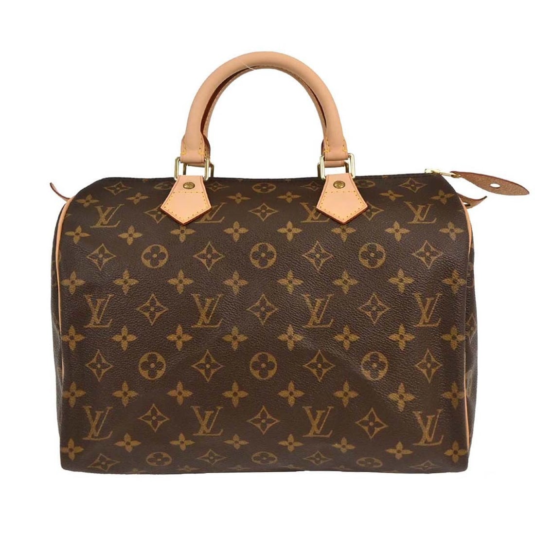 Louis Vuitton Speedy 30 Monogram Canvas Satchel France TH0064: Louis Vuitton Speedy 30 Monogram Canvas Satchel France TH0064 Classic Louis Vuitton Speedy 30 handbag in Monogram canvas with leather trim, designed in a satchel/top handle style. It features double h