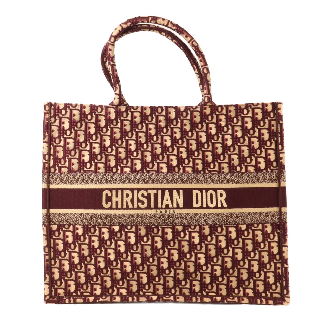 Dior CD Book Tote Large Canvas Bag Beige Red: Dior CD Book Tote Large Canvas Bag Beige Red This Christian Dior CD Book Tote is a large tote bag crafted in canvas with a beige and red color combination. It is a women's regular-size tote made in Fr