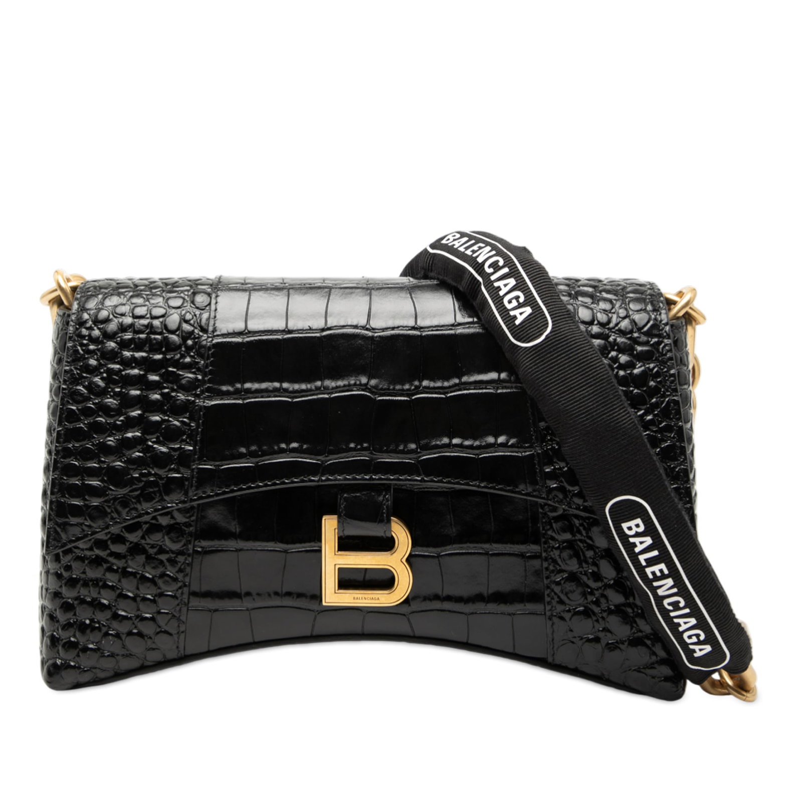 Balenciaga Downtown XS Black Croc Embossed Leather Crossbody Bag (1 of 7)