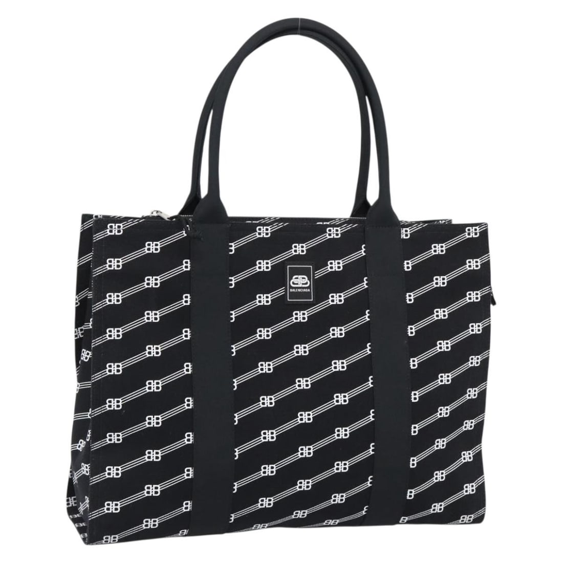 Balenciaga 621826 Canvas Tote Bag Black Silver with Dust Bag: Balenciaga 621826 Canvas Tote Bag Black Silver with Dust Bag Balenciaga Trade Tote Bag in black and silver canvas, made in Italy. This women's tote bag features a structured size of approximately 42 c