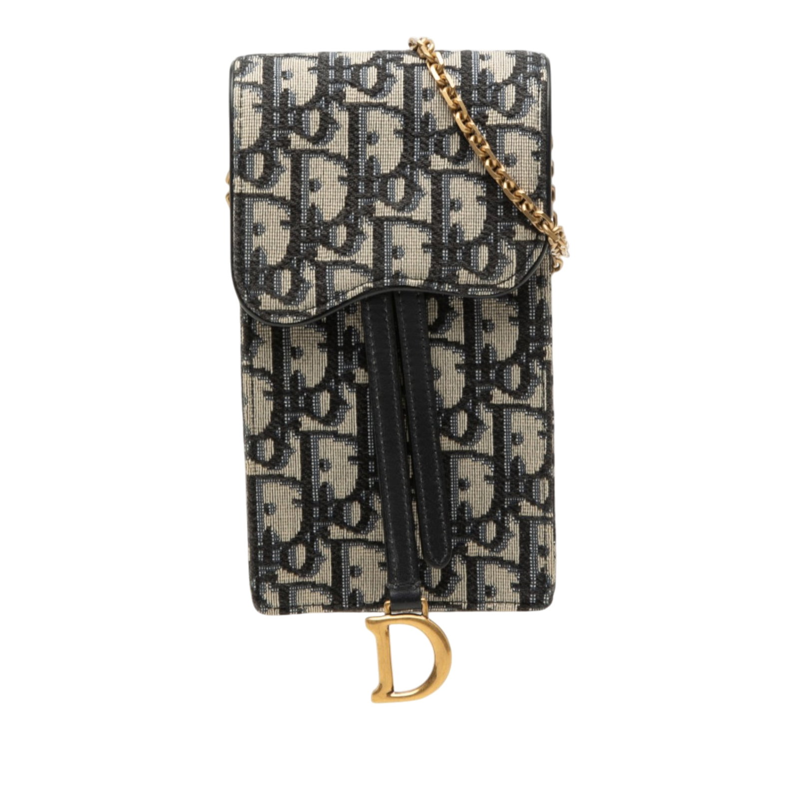 Dior Oblique Vertical Saddle Pouch Blue Canvas Crossbody: Dior Oblique Vertical Saddle Pouch Blue Canvas Crossbody Dior Oblique Canvas Vertical Saddle Pouch crossbody bag with a canvas body, chain link shoulder strap, front flap with magnetic snap button clo