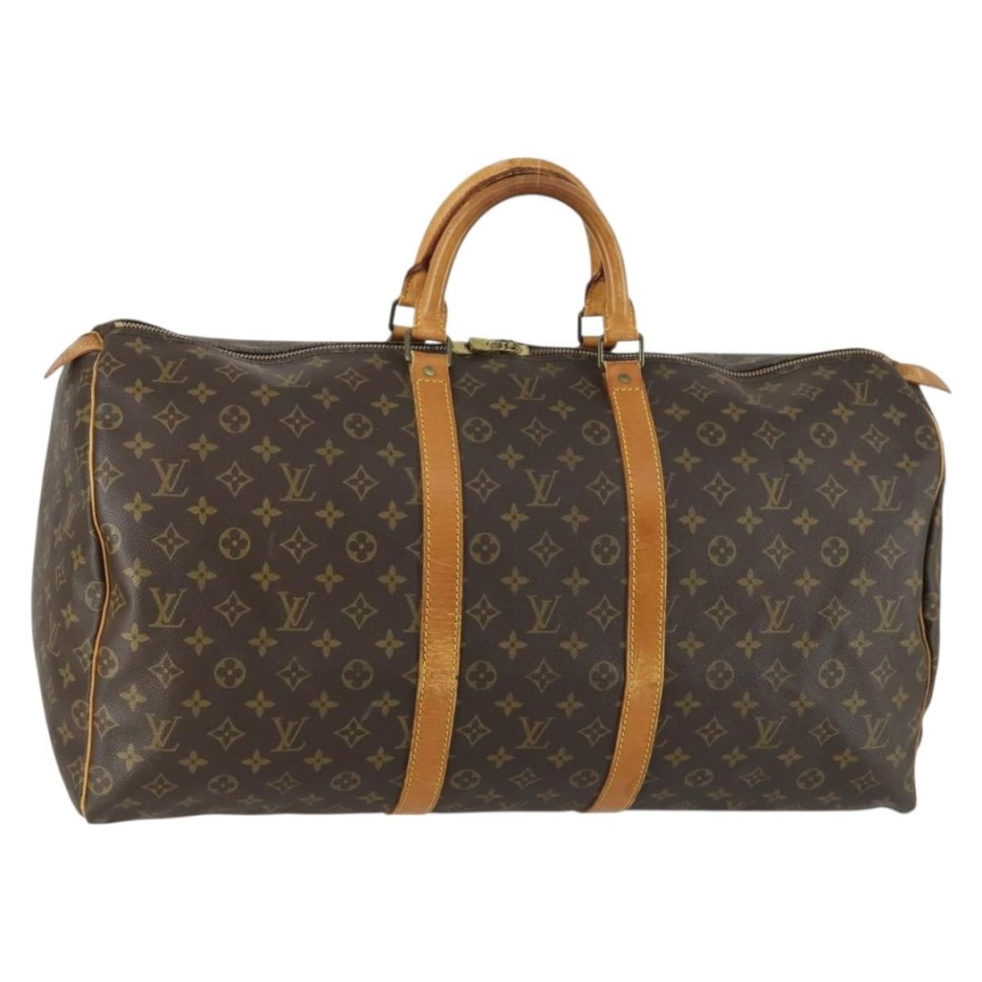 Louis Vuitton Monogram Canvas Keepall Brown Travel Bag 55cm: Louis Vuitton Monogram Canvas Keepall Brown Travel Bag 55cm This Louis Vuitton Keepall bag features the signature monogram canvas in brown, designed for unisex use. Crafted in France, it offers a spac