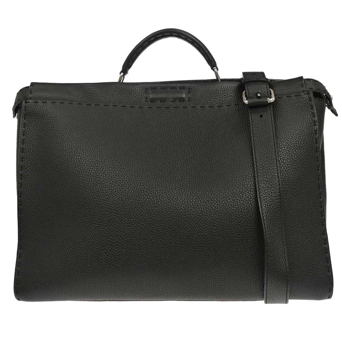 Fendi Peekaboo Fit Selleria leather 2way briefcase handbag black: Fendi Peekaboo Fit Selleria leather 2way briefcase handbag black Fendi Selleria Peekaboo Fit 2way handbag in black leather, made in Italy. Designed in a large size with a top handle and shoulder strap