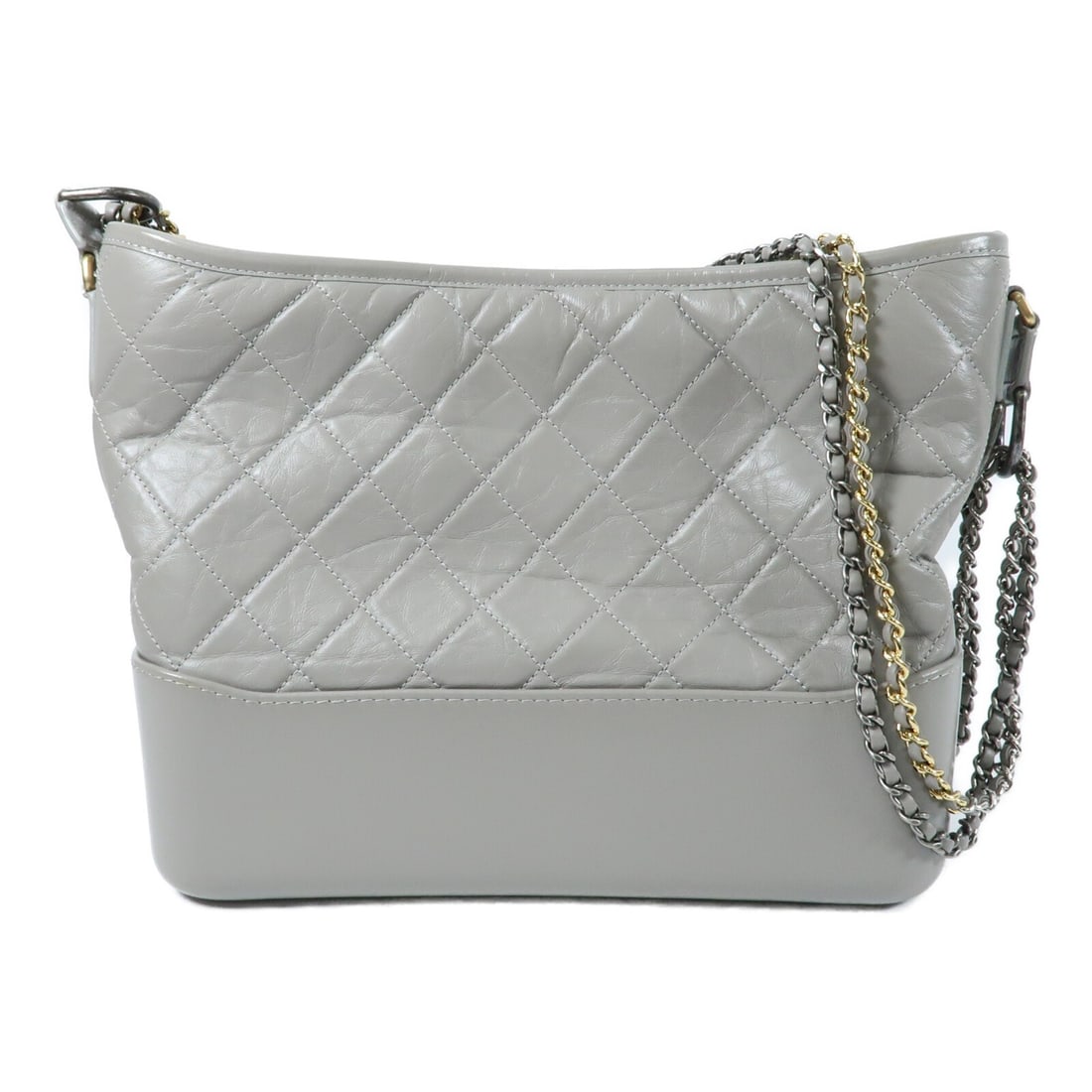 CHANEL Gabrielle AS1521 Medium Gray Calfskin Chain Shoulder Bag: CHANEL Gabrielle AS1521 Medium Gray Calfskin Chain Shoulder Bag CHANEL Gabrielle medium chain shoulder bag in gray calfskin leather. This women's shoulder bag features a chain strap and an interior wi