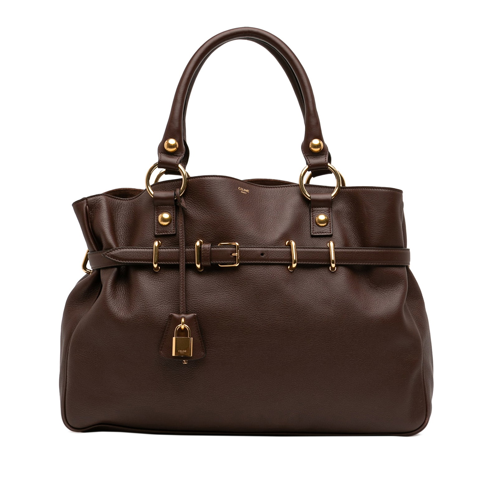 Celine Anita Medium Leather Tote Bag: Celine Anita Medium Leather Tote Bag This Celine Medium Leather Anita Tote features a brown leather body with distinctive belt details, rolled leather handles, an open top, and an interior slip pocket