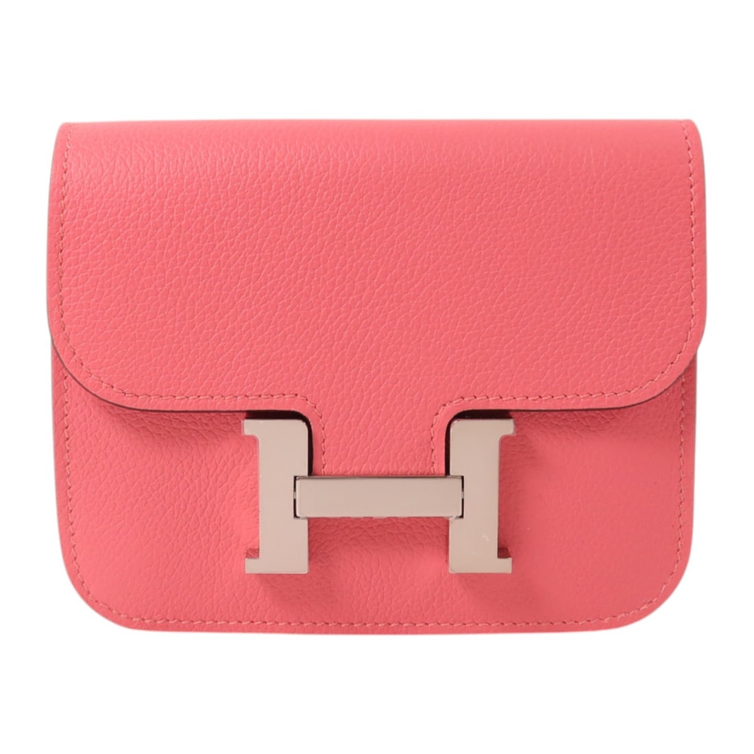 Hermes Constance Slim Bi Fold Wallet Evercolor Calfskin Rose Azalee PHW: Hermes Constance Slim Bi Fold Wallet Evercolor Calfskin Rose Azalee PHW Hermes Constance Slim bi-fold wallet in Evercolor leather and calfskin (cowhide), presented in Rose Azalee/pink. It features a f