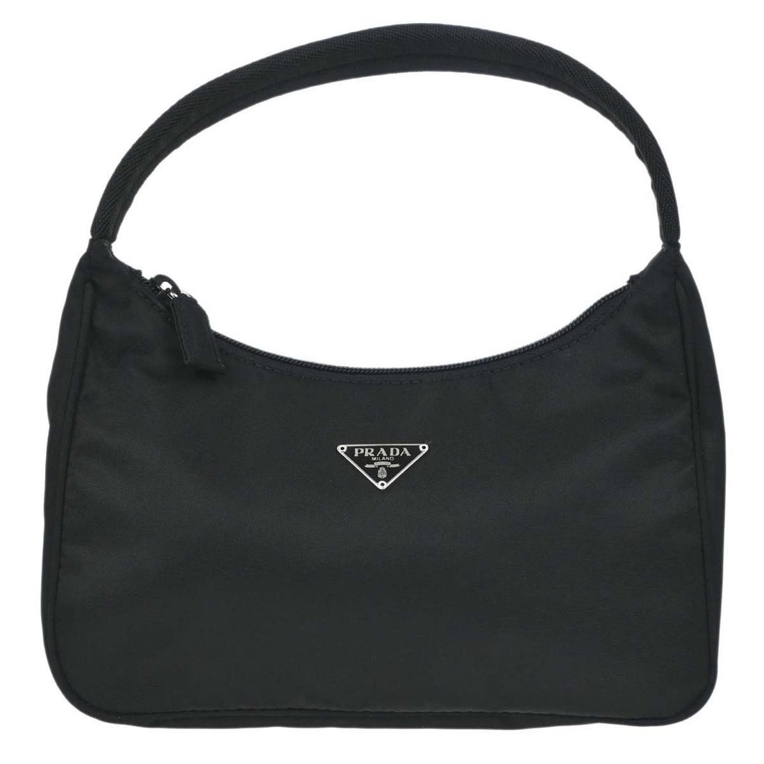 PRADA small black nylon top handle handbag: PRADA small black nylon top handle handbag Small Prada top handle handbag in black nylon with logo accents. Made in Italy, this women's bag is described as being in very good condition inside and out.