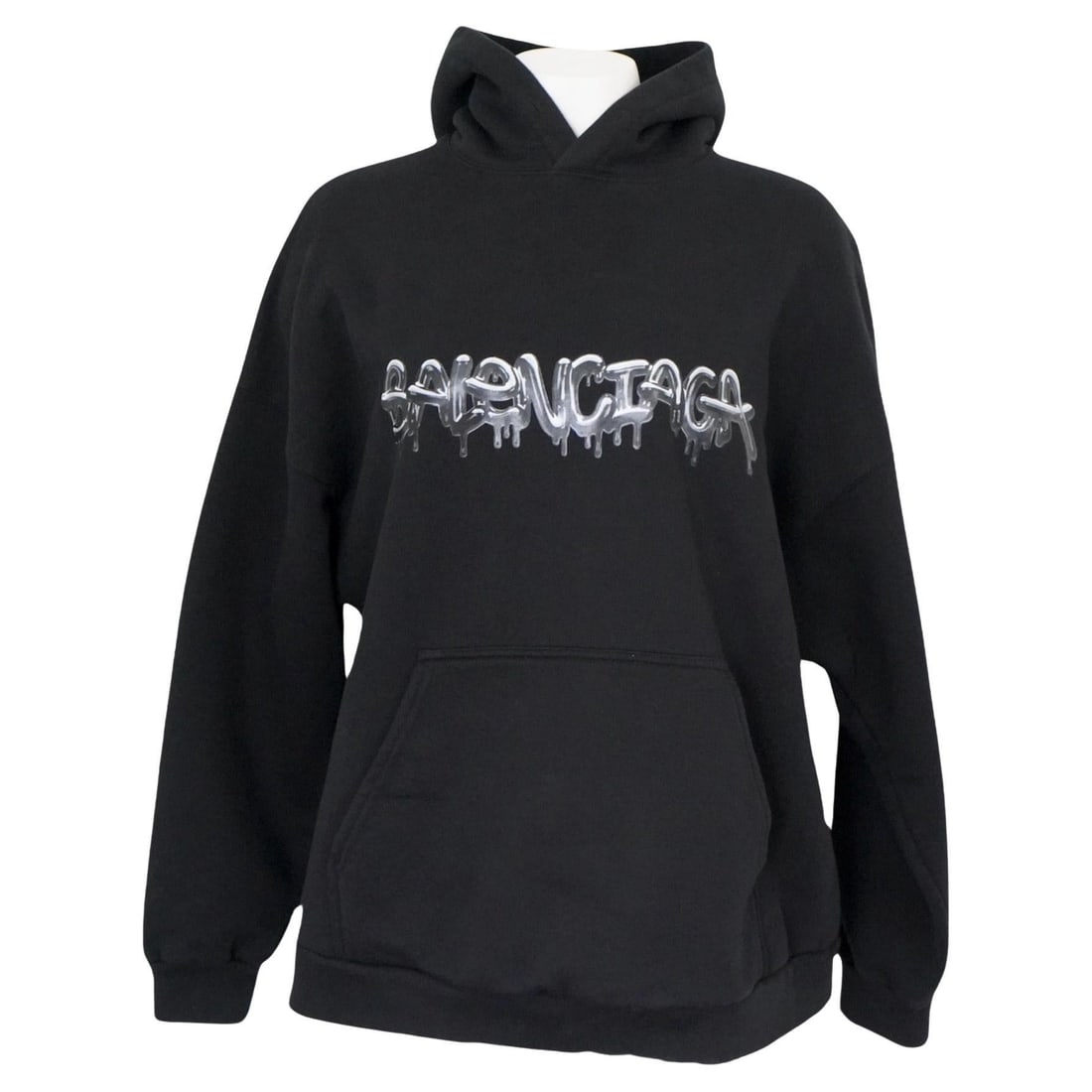 Balenciaga Slime Hoodie Wide Fit Size 2 Cotton Blend: Balenciaga Slime Hoodie Wide Fit Size 2 Cotton Blend Balenciaga Slime Wide-fit Hoodie in heavy fleece with a cotton blend. It features a wide fit, a hood without drawstring, one kangaroo pocket on the