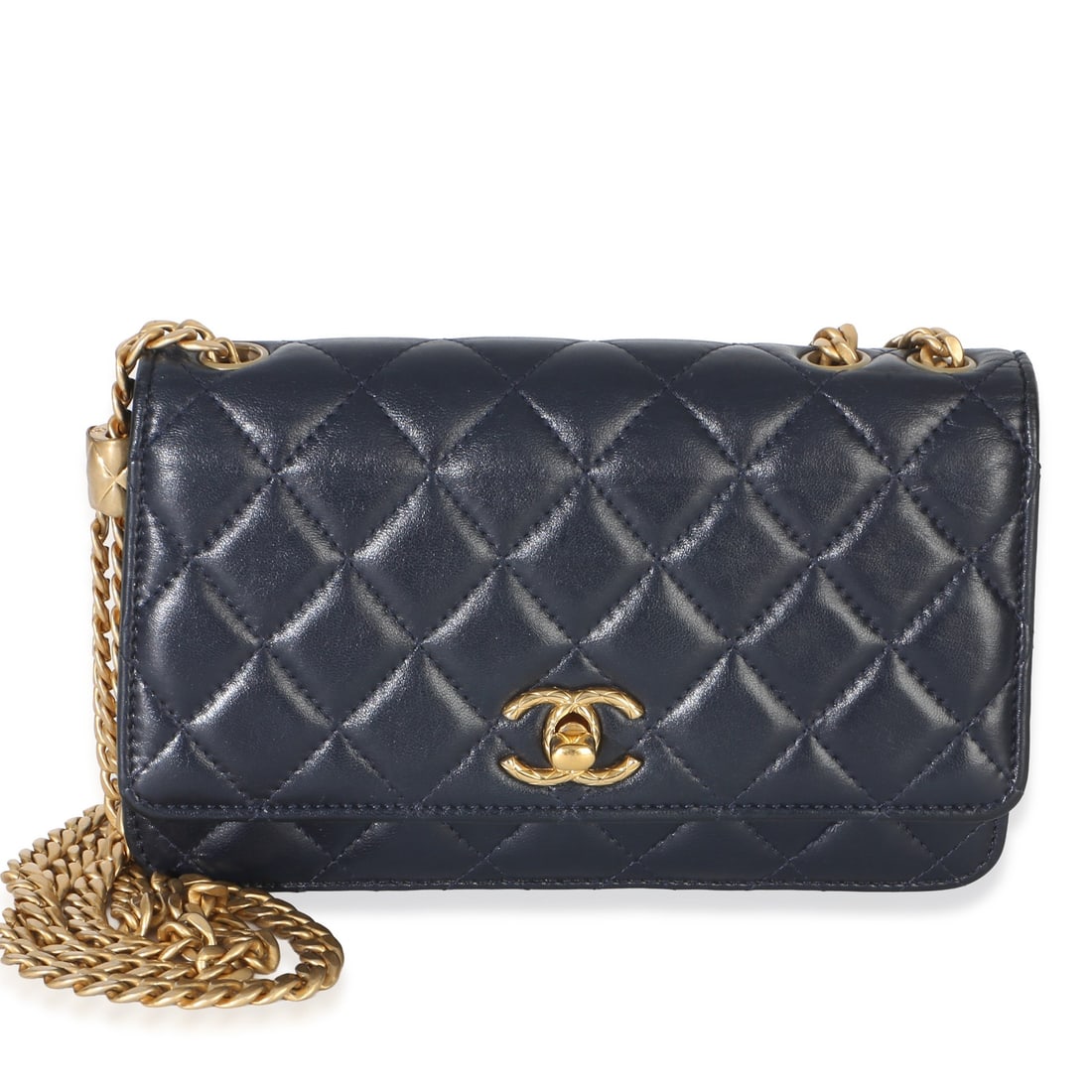 Chanel Wallet On Chain Blue Quilted Lambskin Shoulder Bag: Chanel Wallet On Chain Blue Quilted Lambskin Shoulder Bag Blue quilted lambskin Wallet On Chain with a turnlock closure and shoulder bag styling. This pre-owned unisex piece includes a dust bag and ca