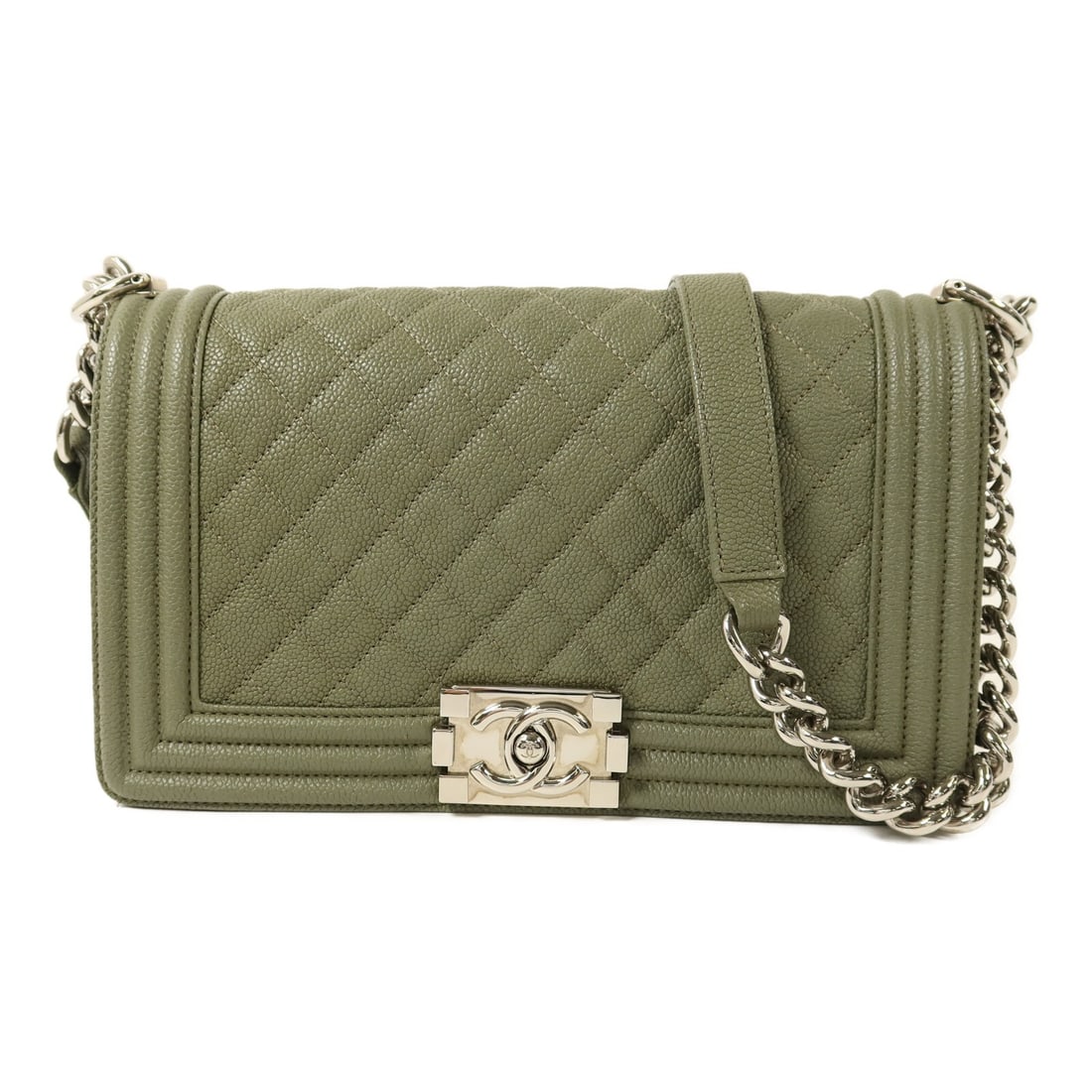 CHANEL Boy 25 A67086 Green Calfskin Chain Shoulder Bag (1 of 14)