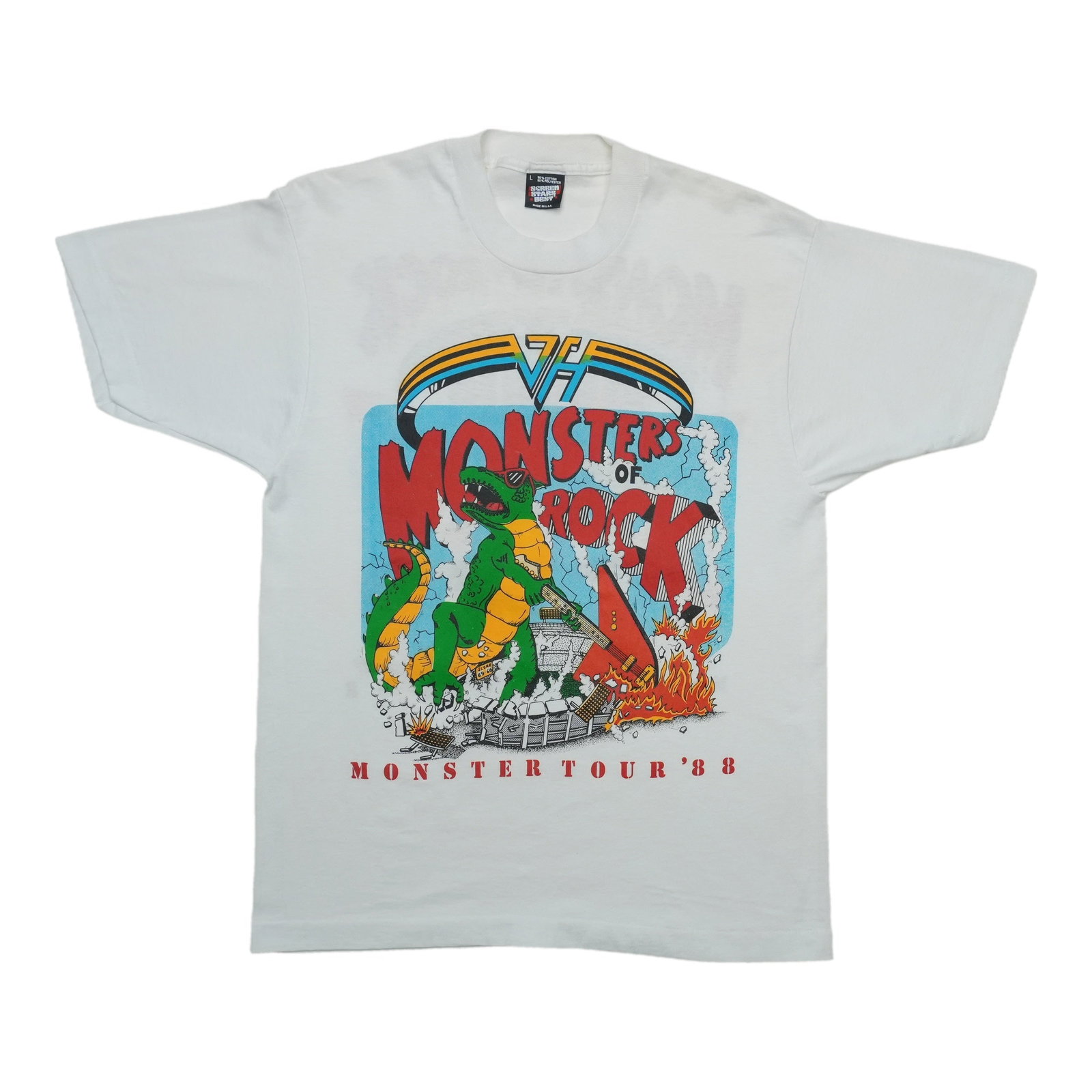 Vintage 1988 Monsters of Rock Tour Shirt Large White: Vintage 1988 Monsters of Rock Tour Shirt Large White Authentic vintage 1988 Monsters of Rock Monster Tour shirt from the 1980s. This original single-stitch shirt is a true vintage piece, not a modern 