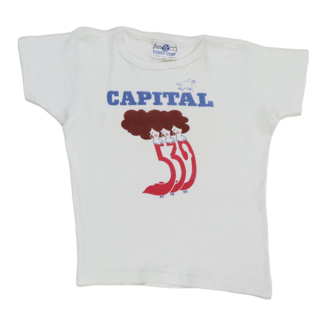 White 1970s Capital Records Promotional Cotton Shirt: White 1970s Capital Records Promotional Cotton Shirt Authentic vintage 1970s Capitol Records promo shirt in white cotton. This original period shirt is not a modern reproduction and features no back g
