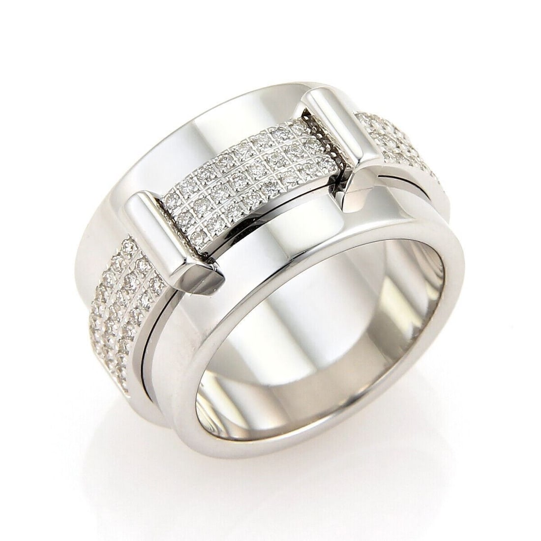 Asprey Keria 18k White Gold Diamond Spinning Band Ring Size 5: Asprey Keria 18k White Gold Diamond Spinning Band Ring Size 5 Asprey Keria spinning band ring crafted in 18k white gold with a rotating center and natural diamond accents. This wide band design is sig