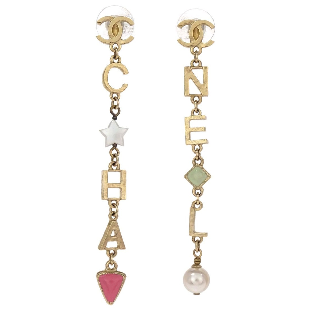 CHANEL CC Logo Dangle Earrings Gold Plated Faux Pearl Pierced (1 of 5)