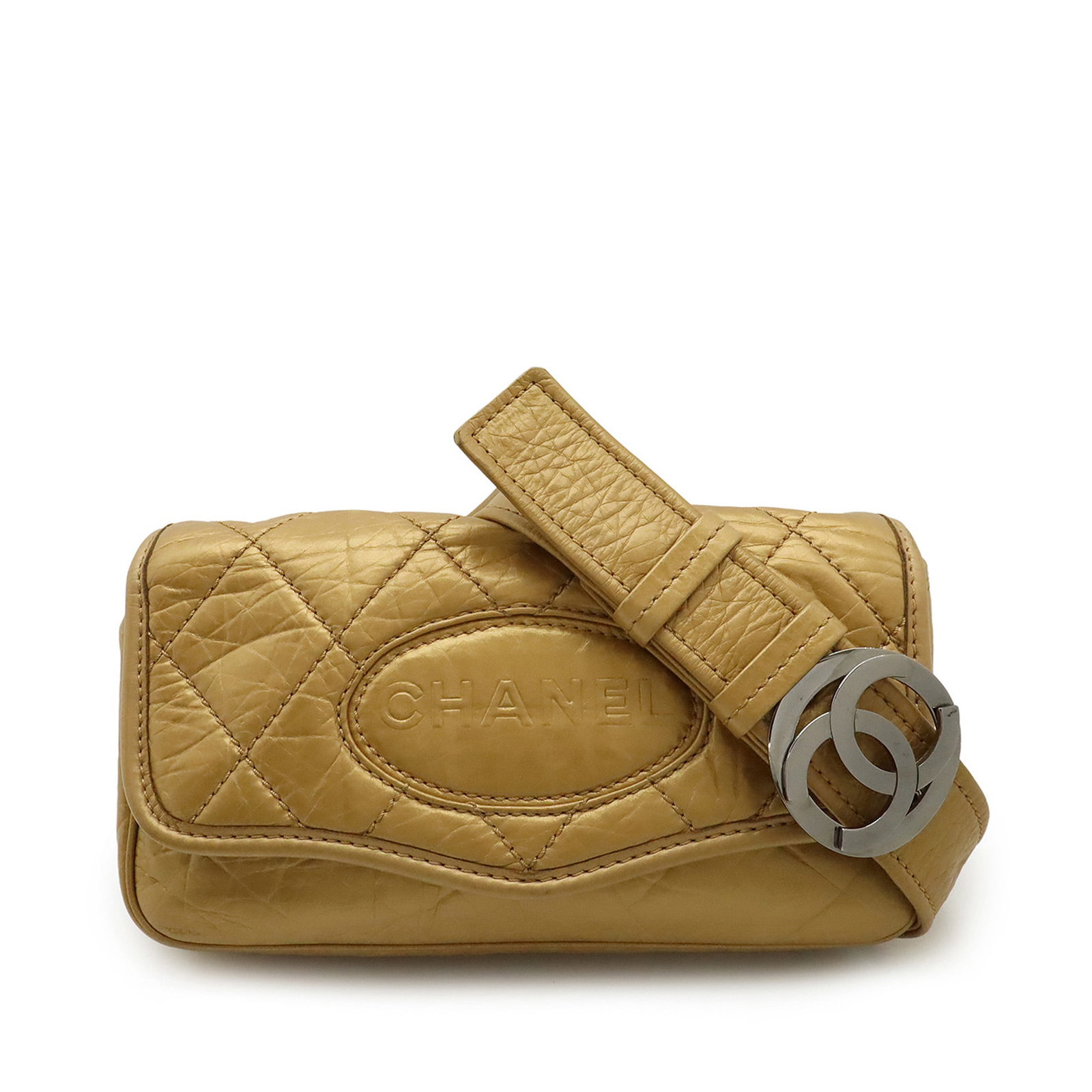 Chanel Vintage Ligne Messenger Flap Quilted Calfskin Crossbody Bag: Chanel Vintage Ligne Messenger Flap Quilted Calfskin Crossbody Bag Quilted aged calfskin messenger flap crossbody bag with an adjustable flat leather shoulder strap, front flap with magnetic snap clos